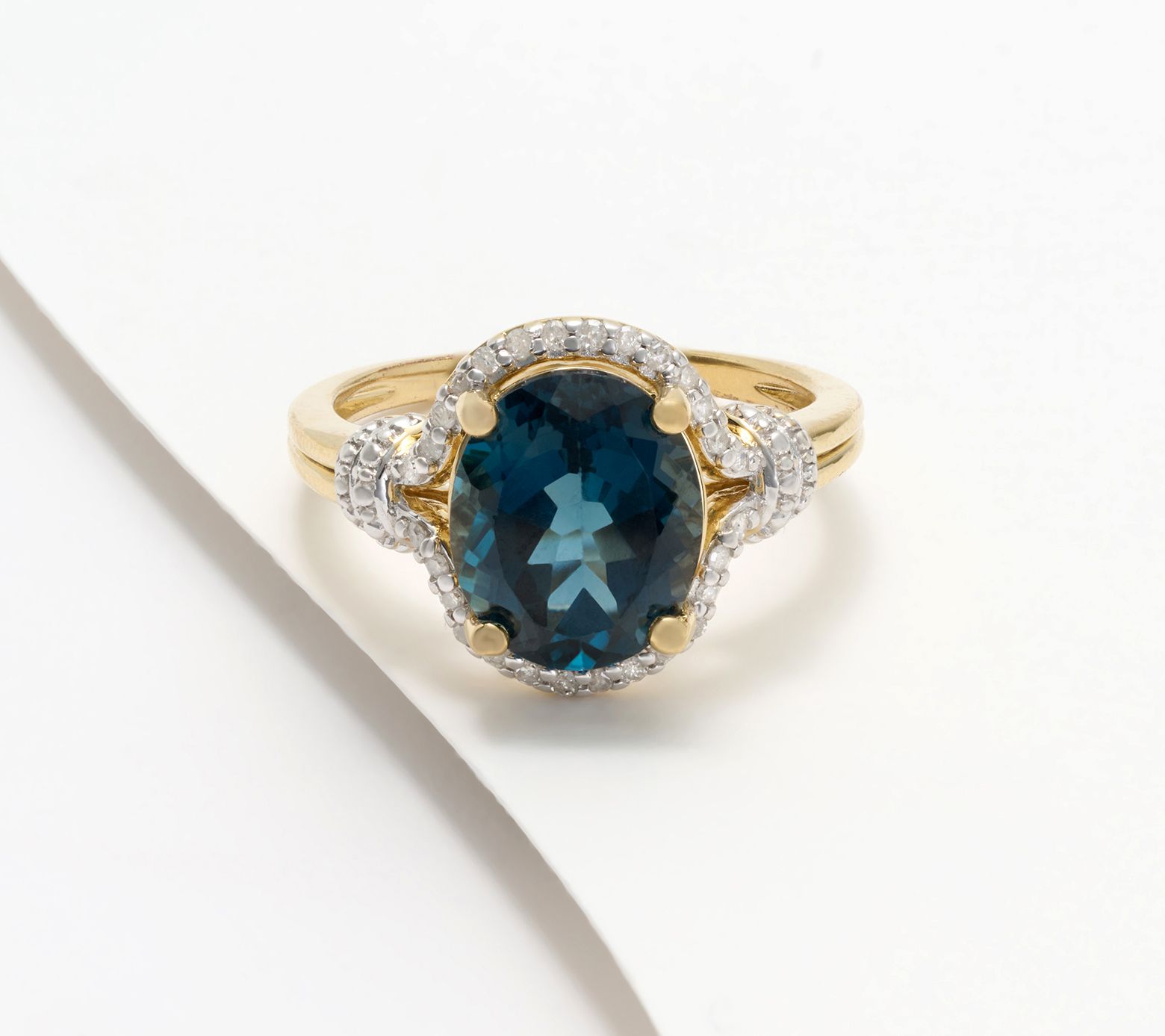 Affinity Gems London Blue Topaz & Diamond Oval Cut Ring, Sterling