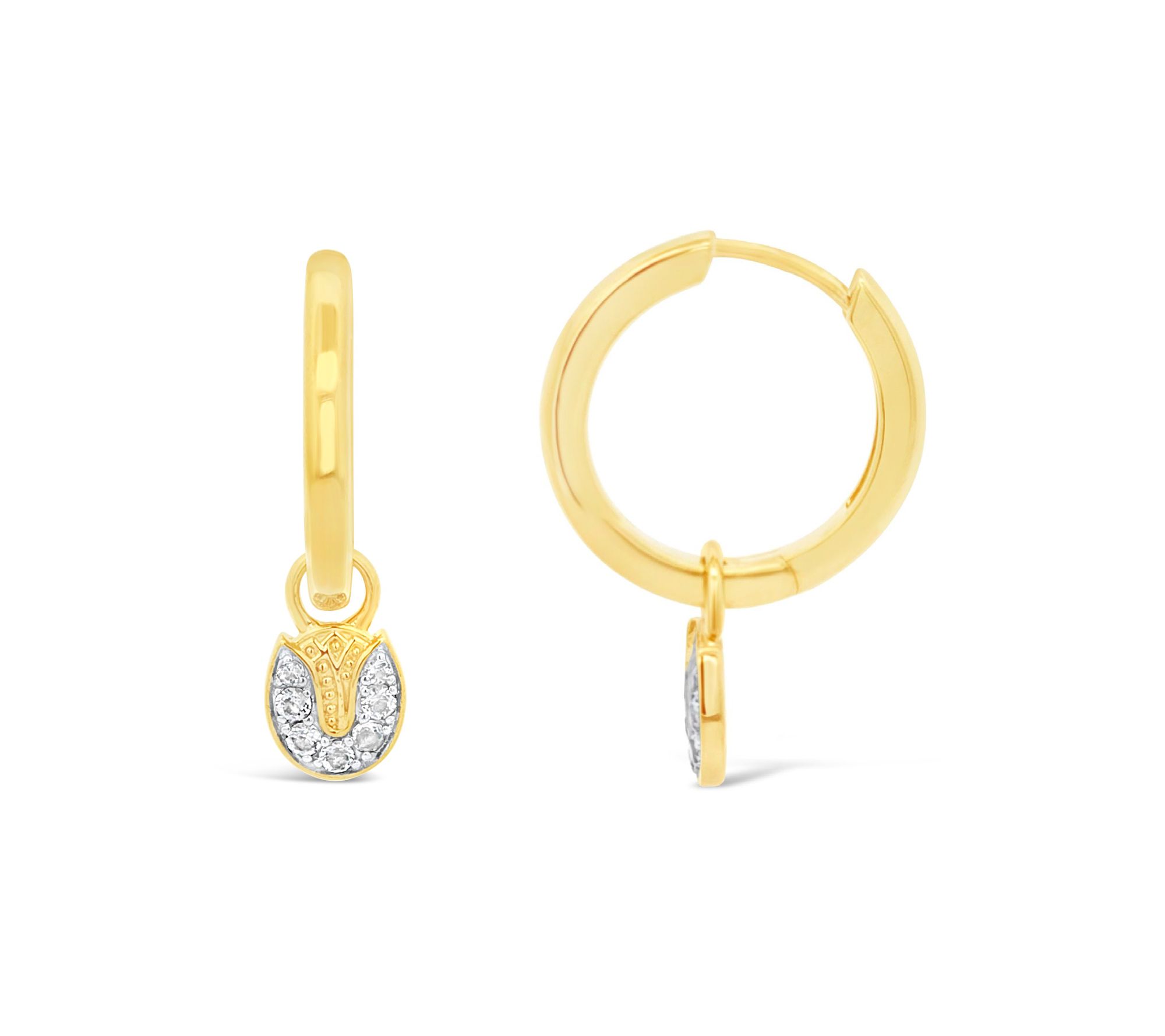 Goddaughters 14K Clad White Topaz Tulip Charm Hoop Earrings