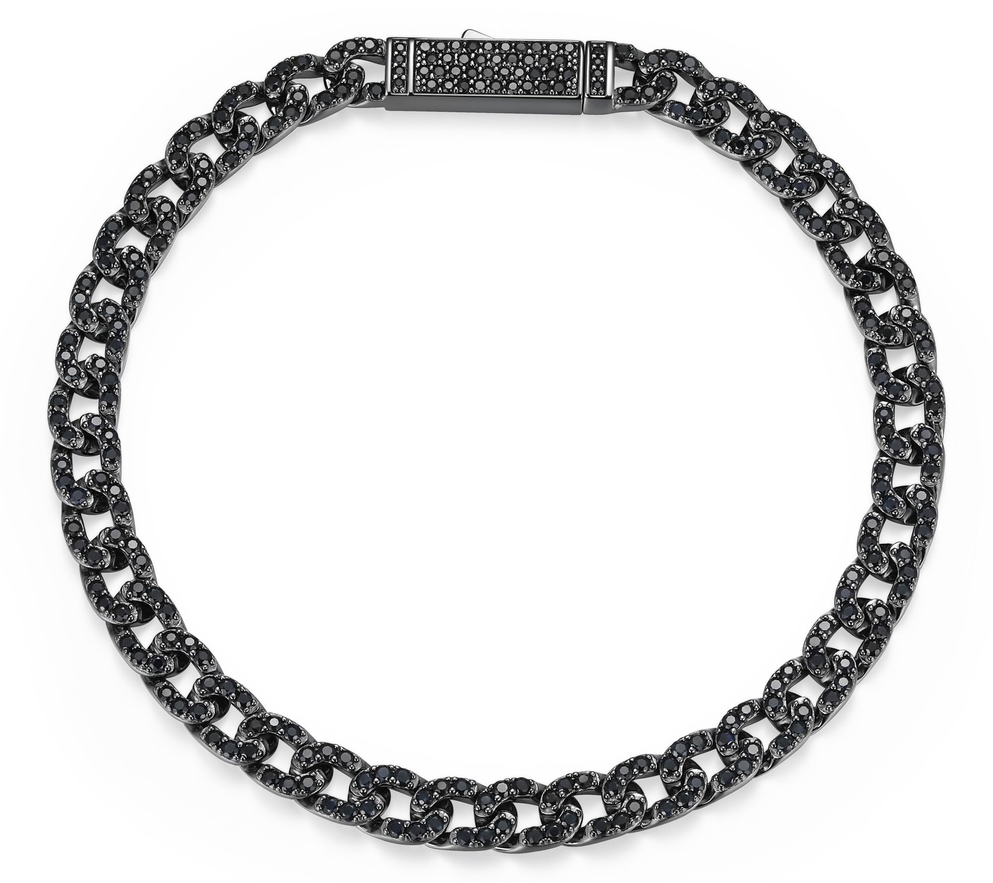 Men's Gunmetal Sterling Black Sapphire Curb Chain Bracelet