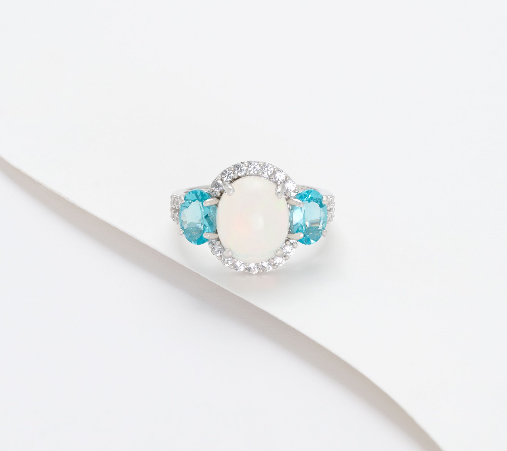Affinity Gems 3-Stone Oval Opal Ring, Sterling Silver