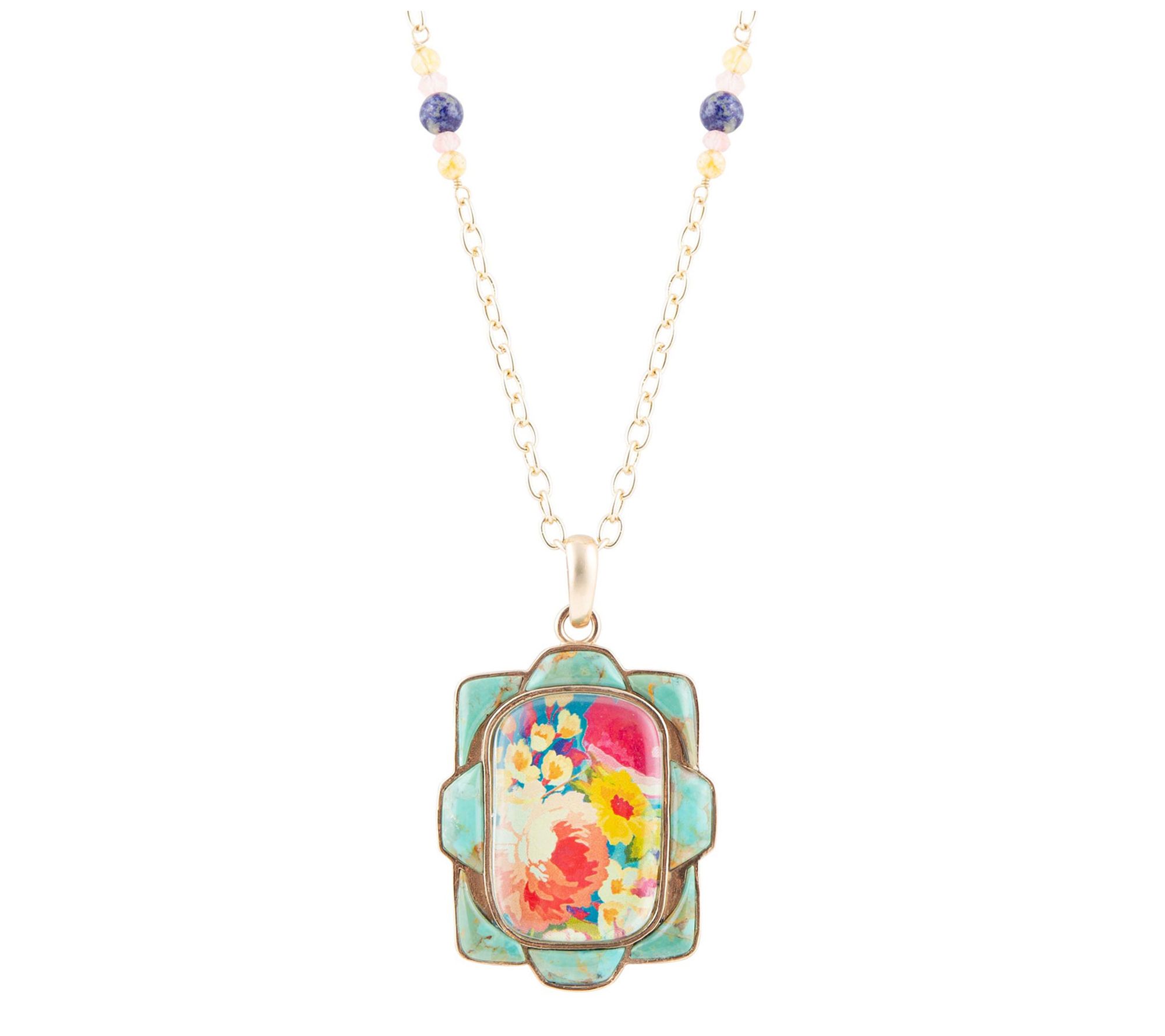 Barse Artisan Crafted Scenic Floral Blue Turquoise Necklace