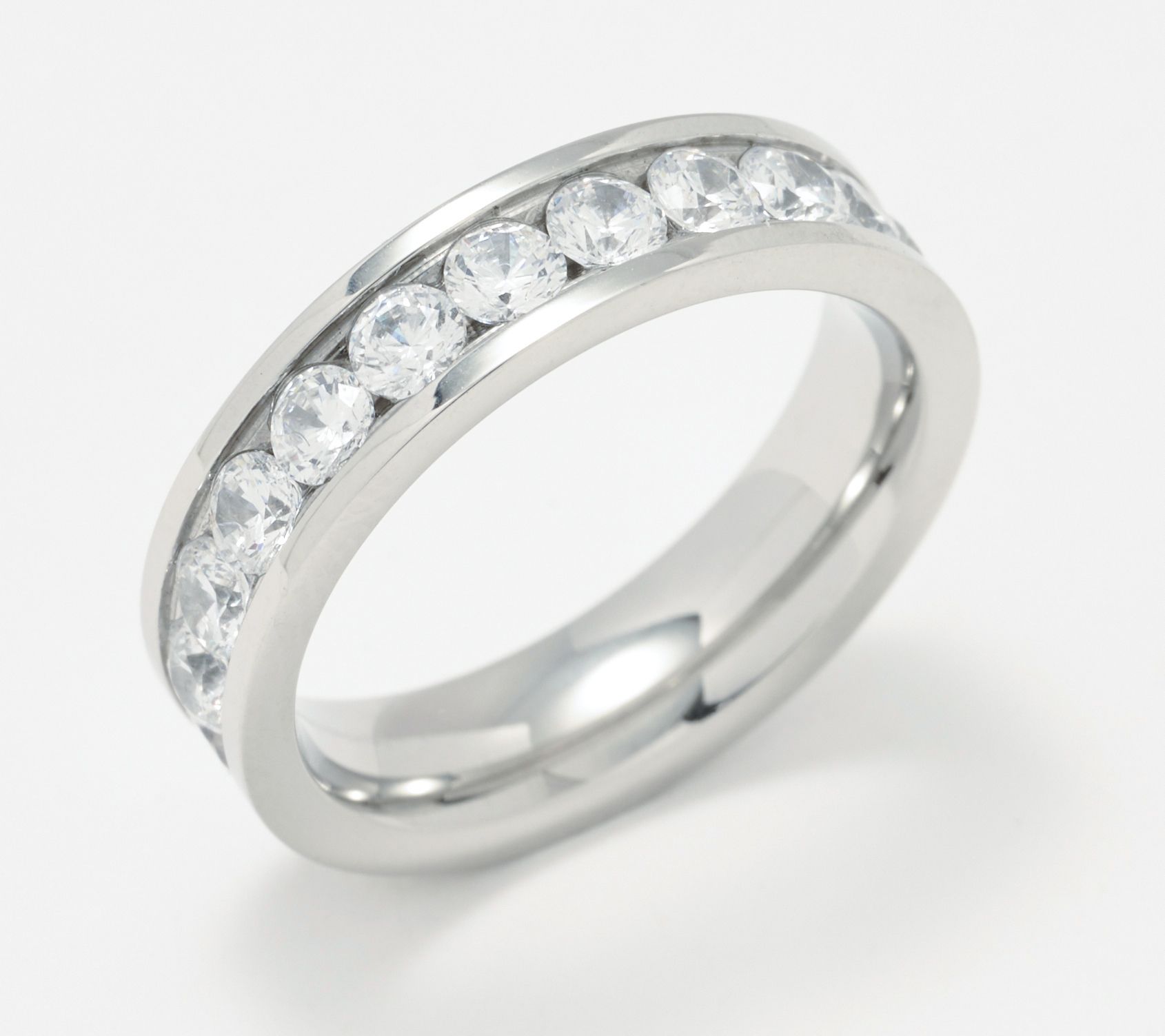 Steel by Diamonique Round-Cut Eternity Band Ring