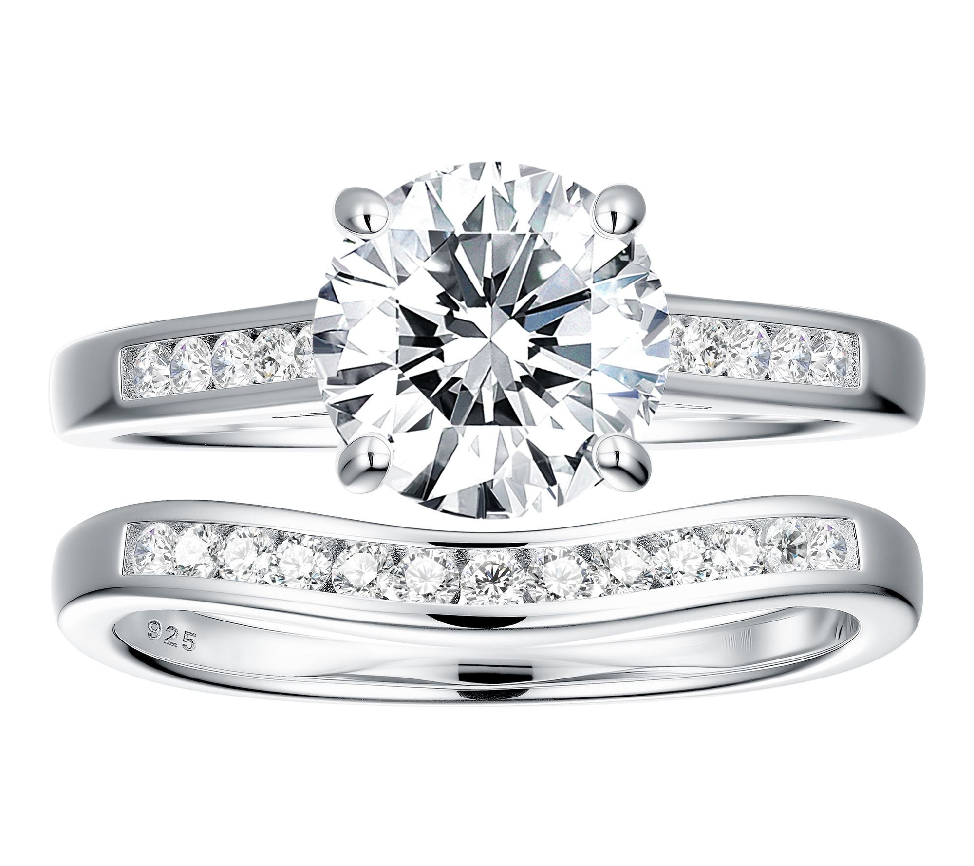 Diamonique 2.55 cttw Solitaire & Band Ring Set,Sterling