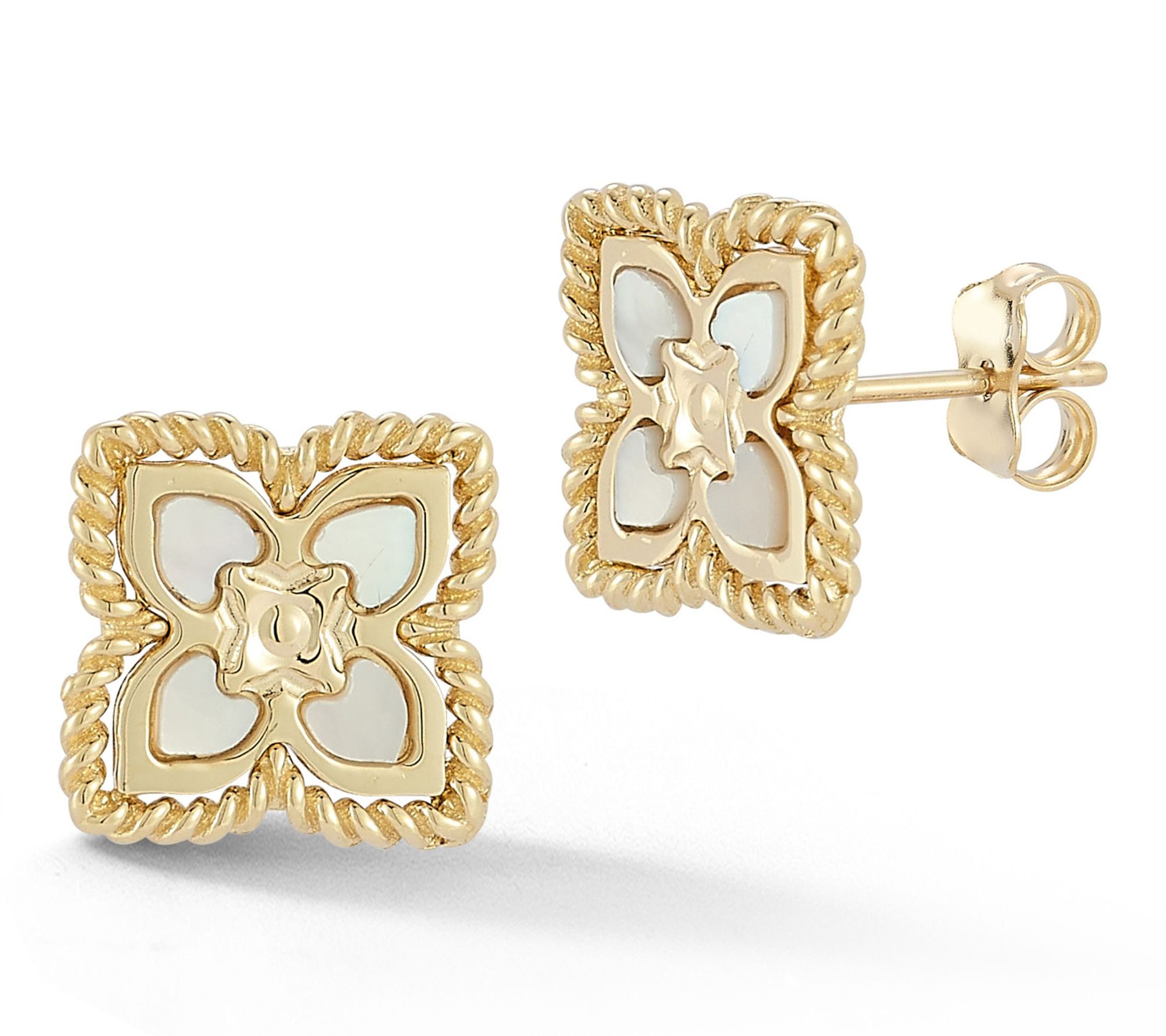 Luminosa Gold Mother of Pearl Flower Stud Earrings, 14K