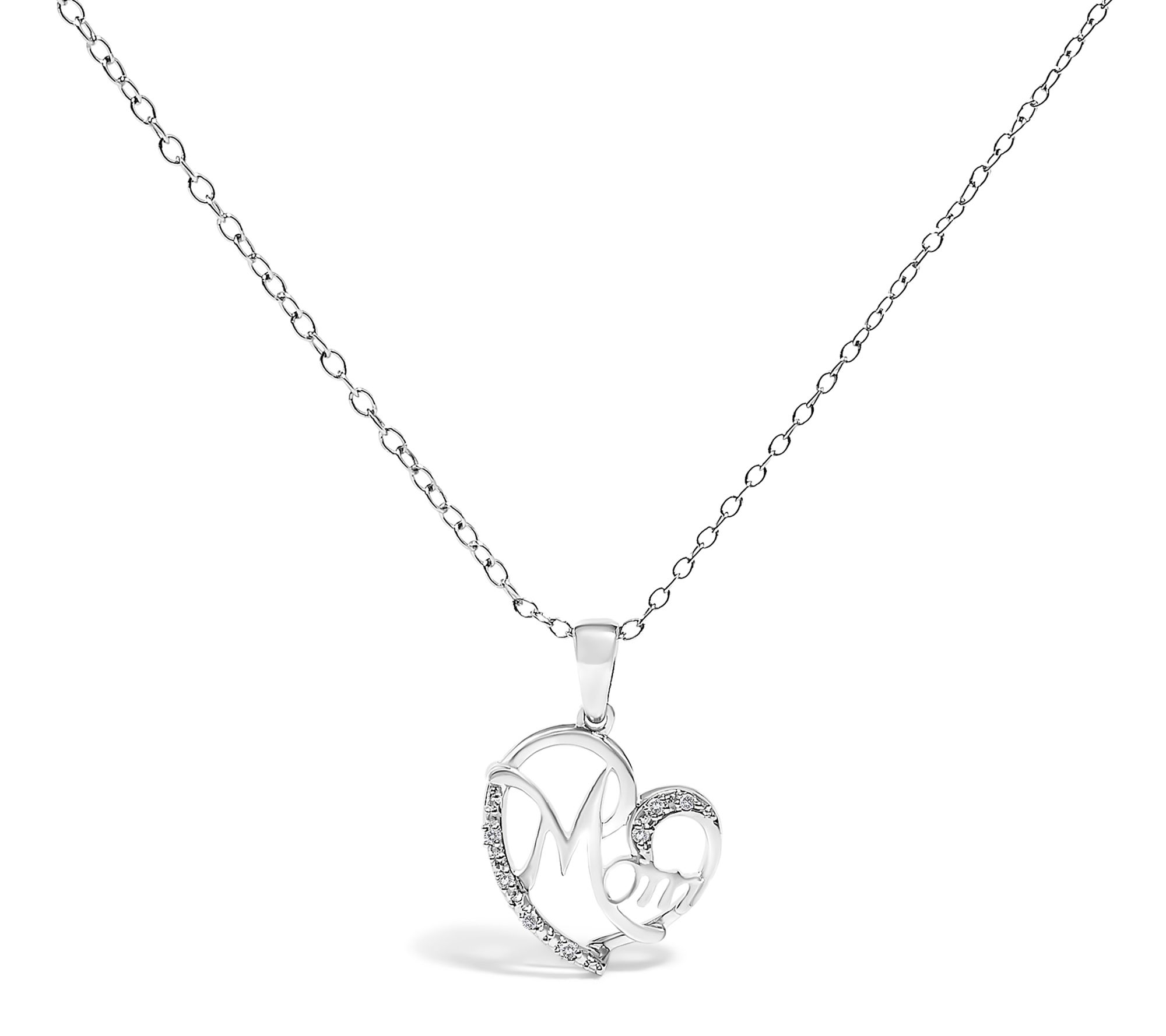 Haus of Brilliance Diamond Mom Heart Necklace,Sterling