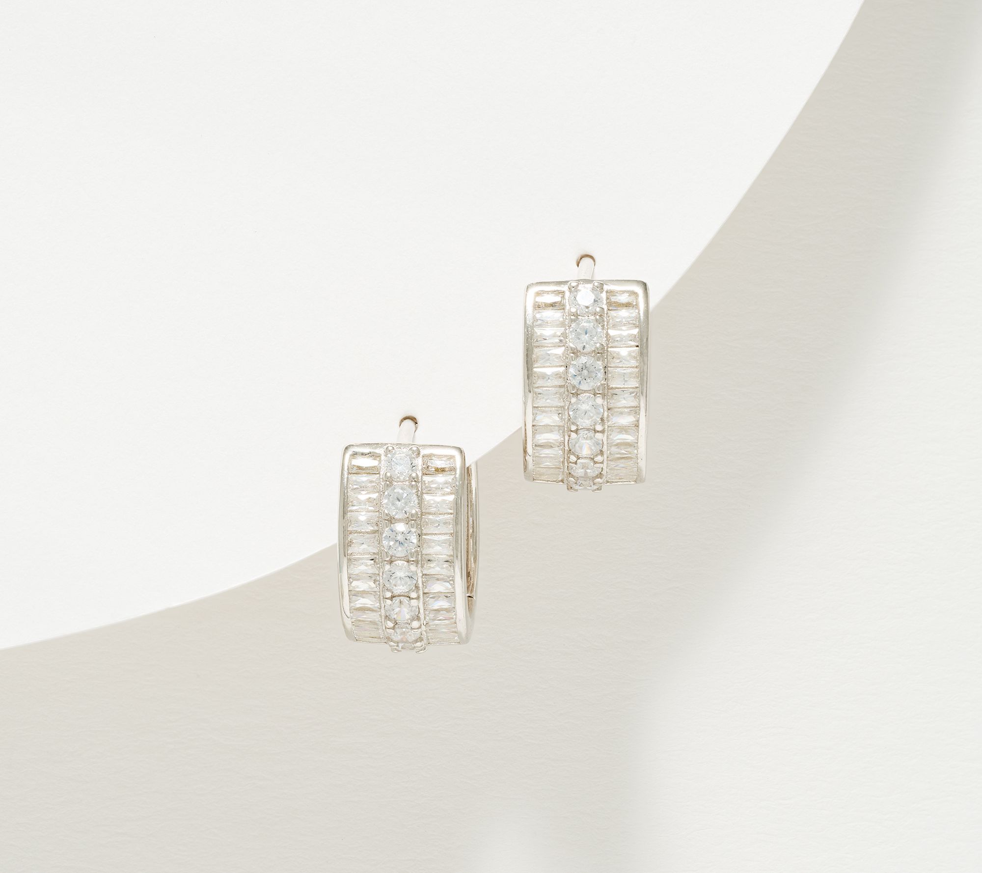 "As Is" Diamonique Classics Baguette & Round Hoops