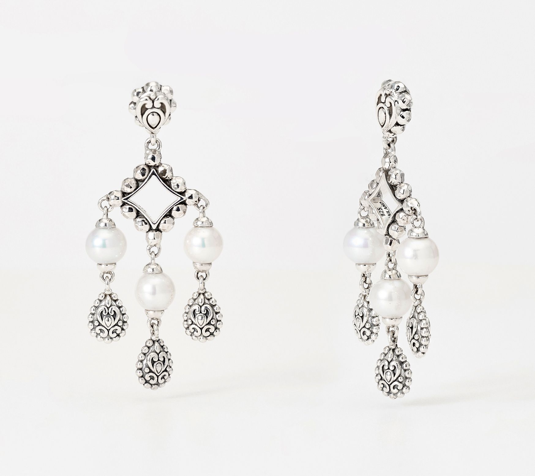 JAI Sterling Silver Cultured Pearl Chandelier Earrings 1 1/2"