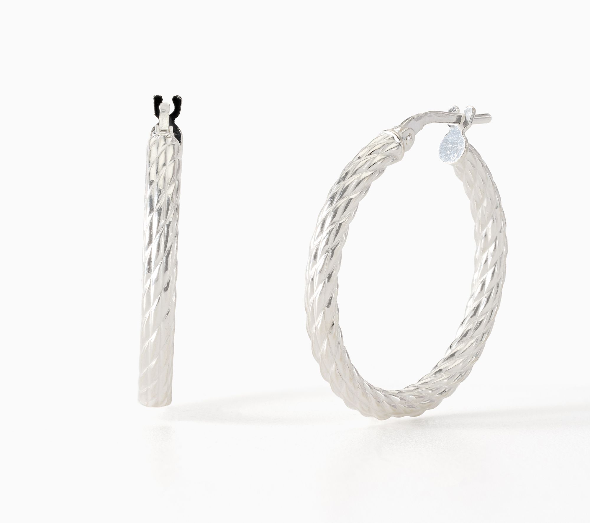 UltraFine 950 Silver 1" D/C Round Tube Hoop Earrings