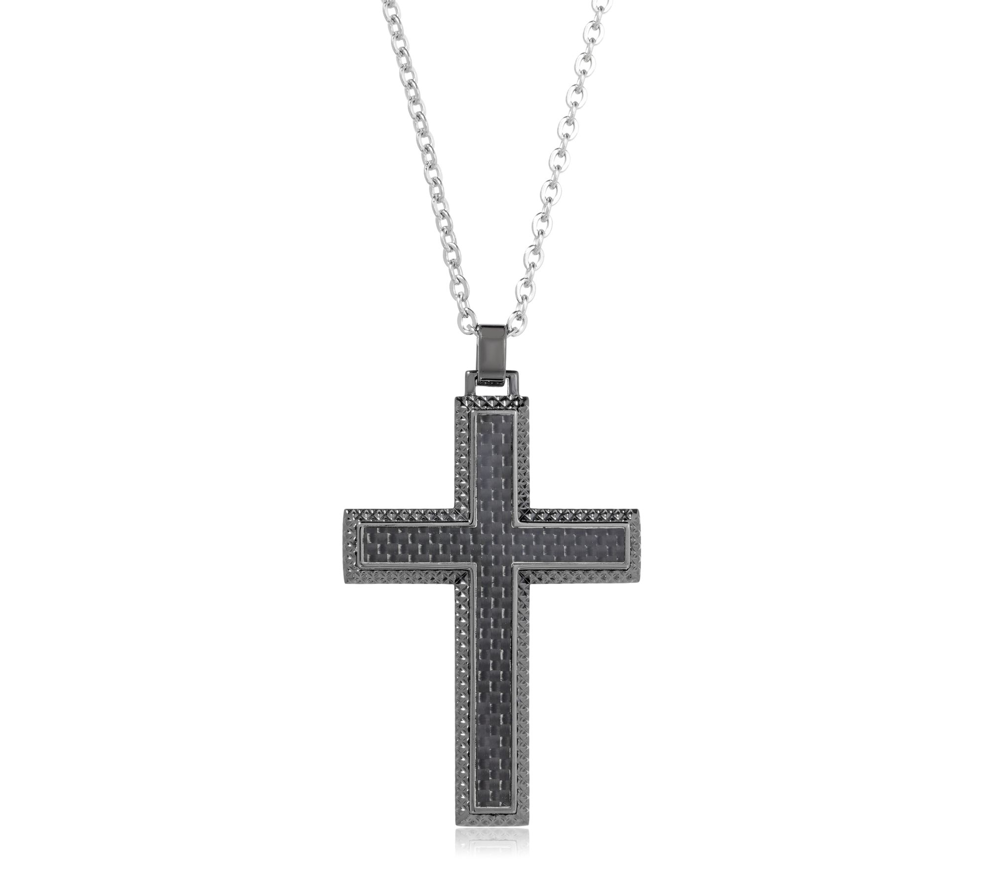 LYNX Men's Stainless Black Carbon Fiber Cross Pendant w/ Chain