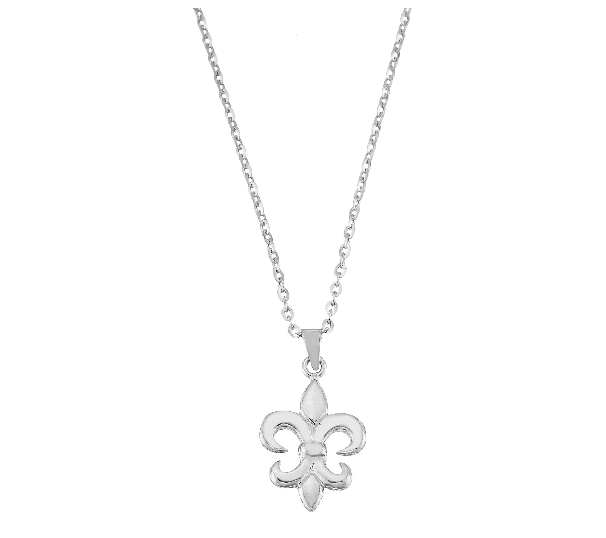 Silver Style Fleur-De-Lis Pendant w/ Chain, Sterling