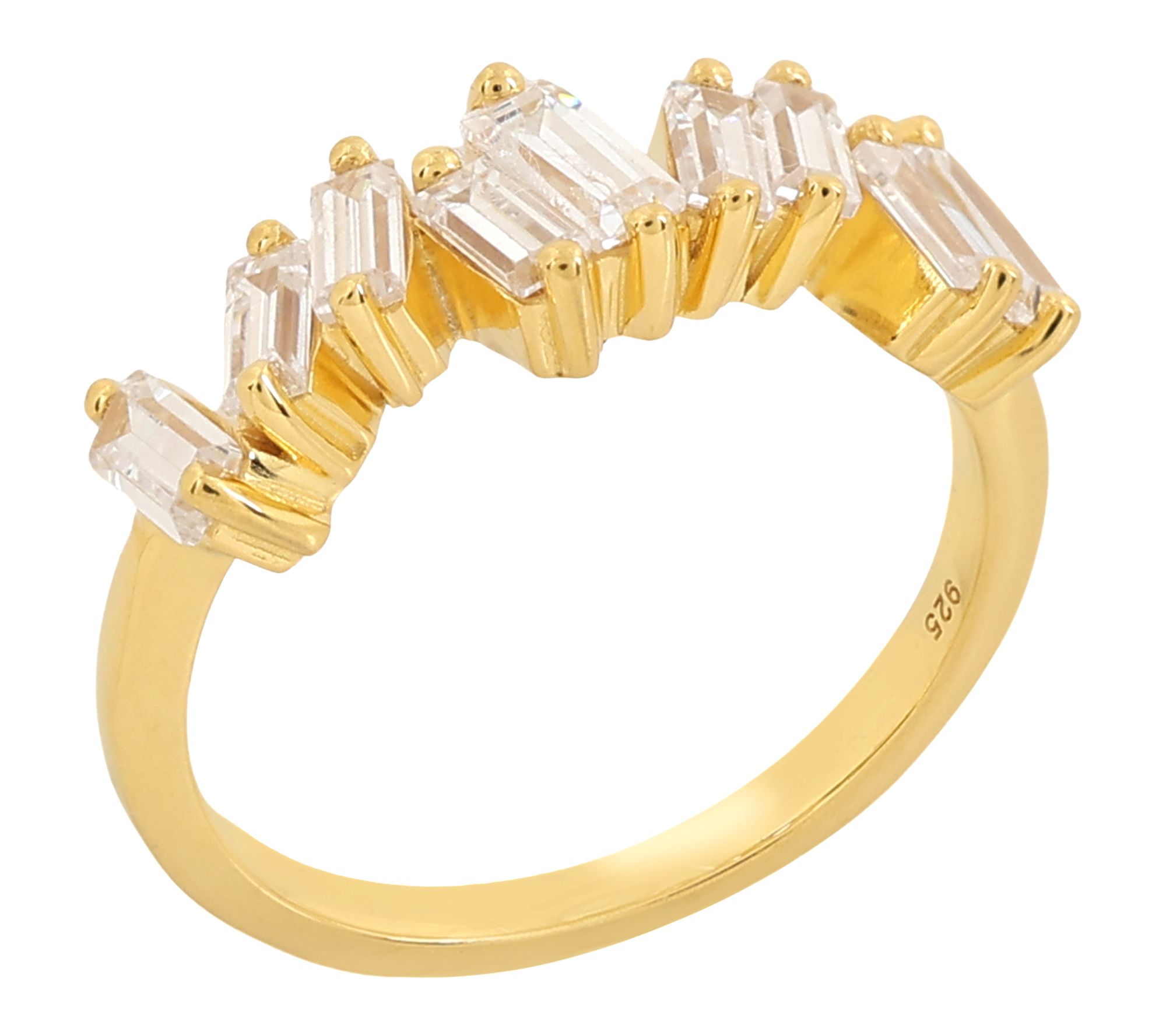 Diamonique Baguette Cluster Ring, 14K Gold Plated