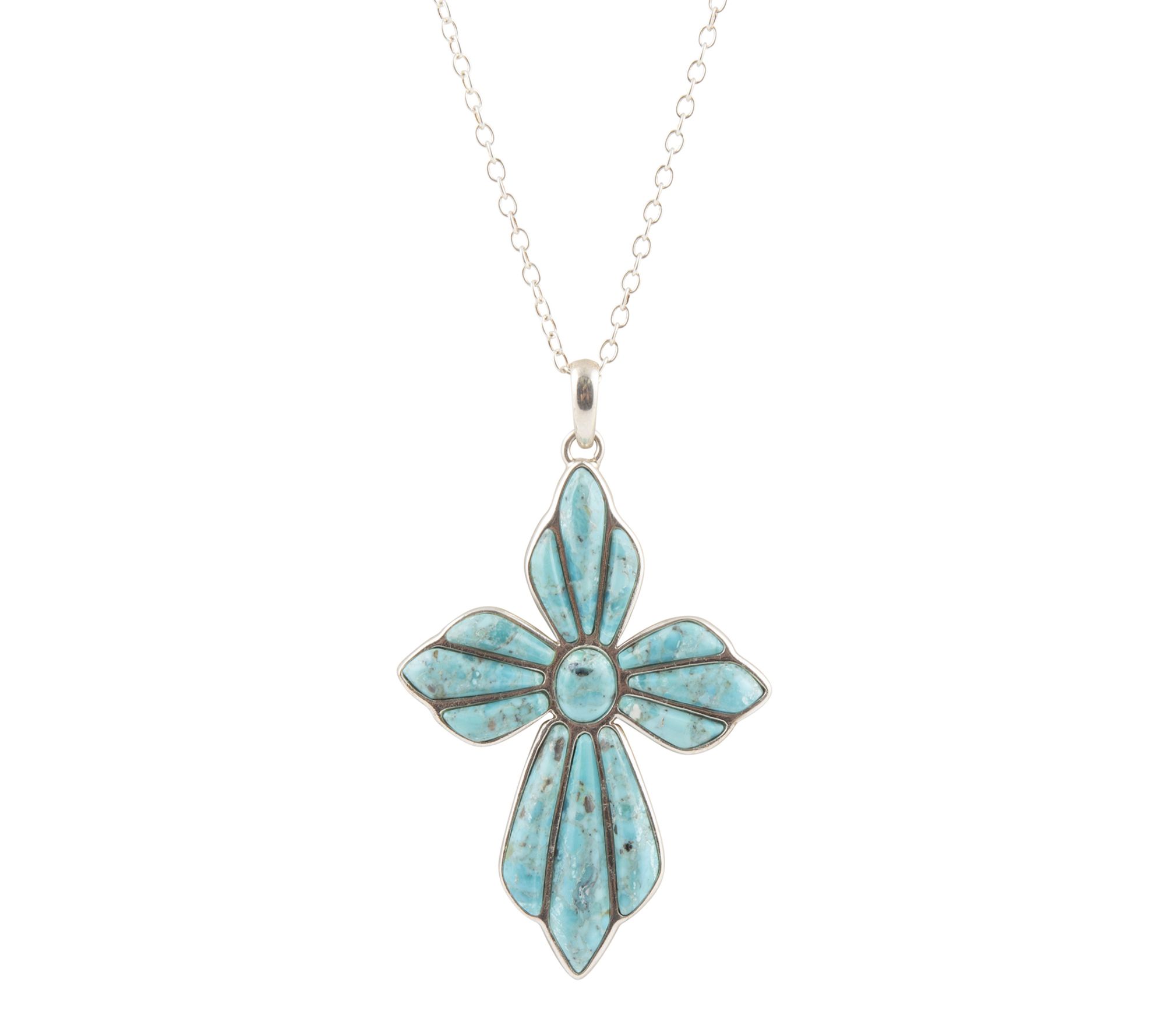 Barse Artisan Crafted Turquoise Cross Pendant w/ Chain