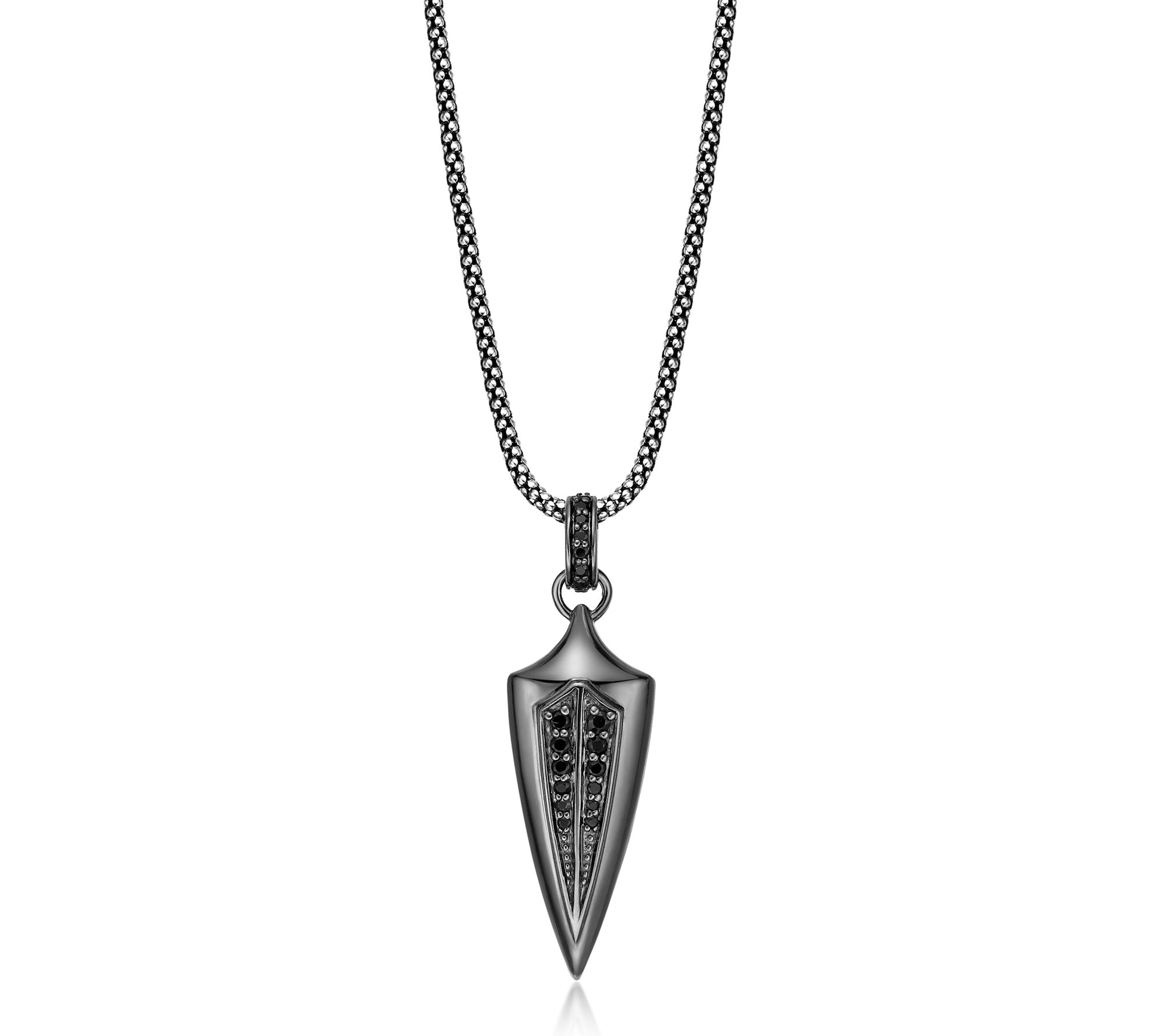 LYNX Men's Black Diamond Spear Head Pendant w/Chain, Sterling