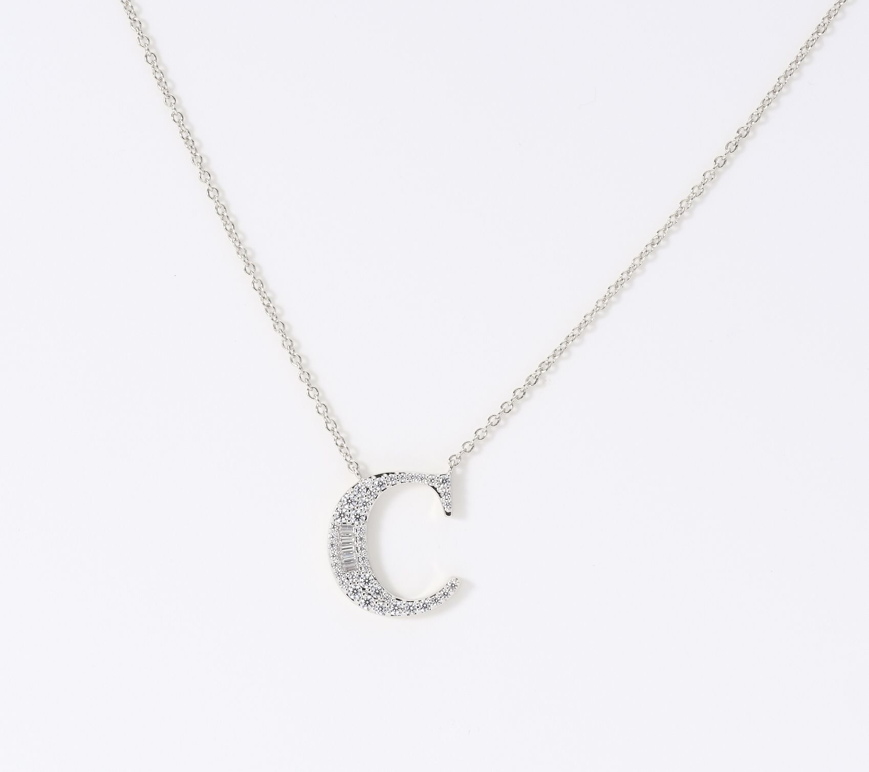 Diamonique x Jennifer Miller Silvertone Initial Necklace