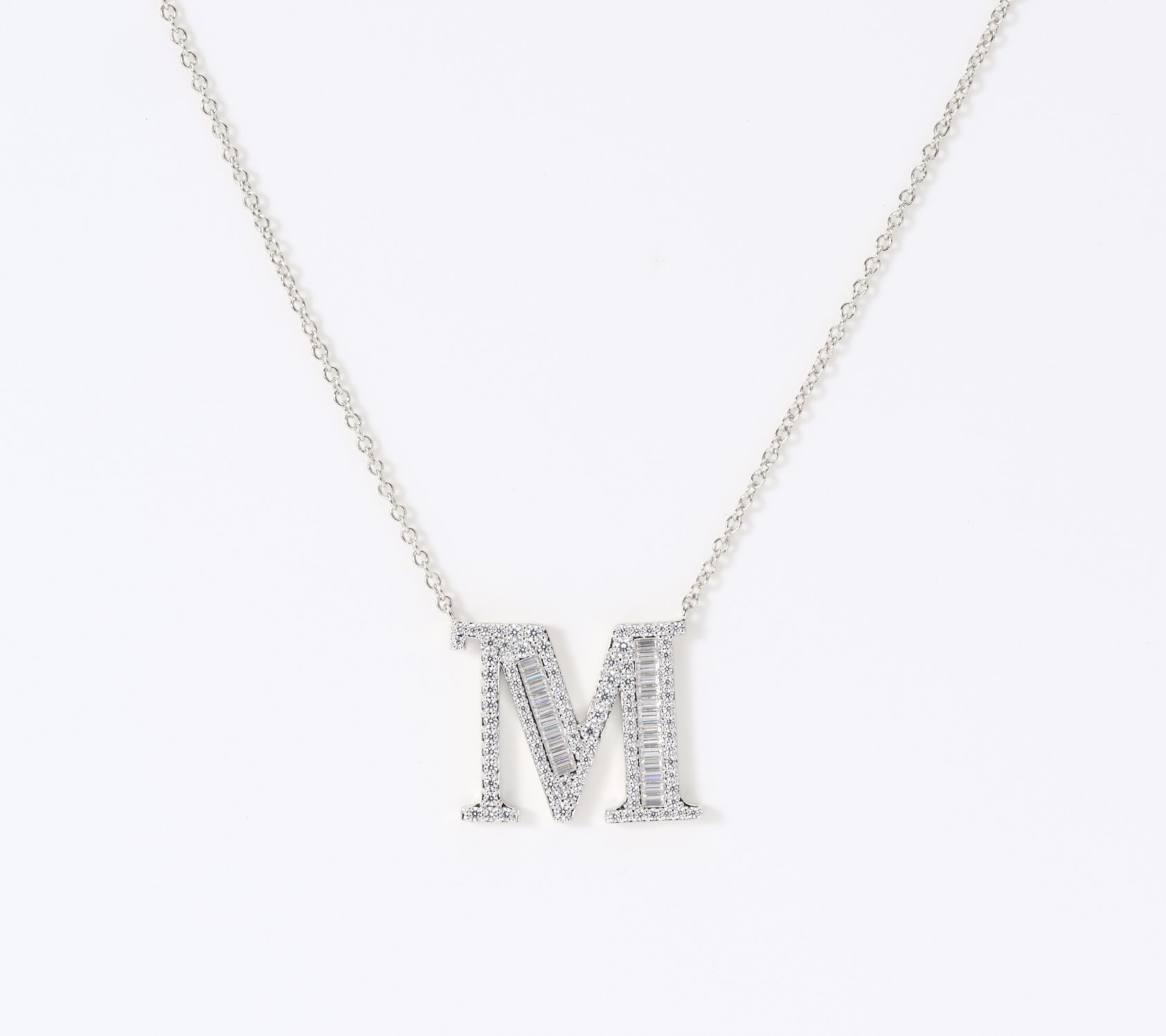 Diamonique x Jennifer Miller Silvertone Initial Necklace