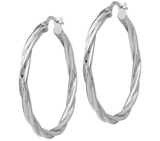 Italian Silver Large Twisted Hoop Earrings