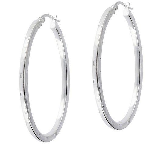 UltraFine Silver 1-3/4" Diamond-Cut Oval Hoop Earrings