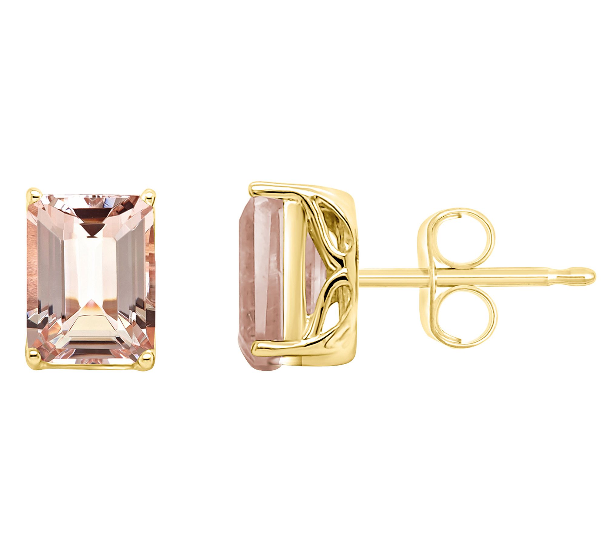 14K 8x6mm Emerald Cut Morganite Gemstone Stud Earrings