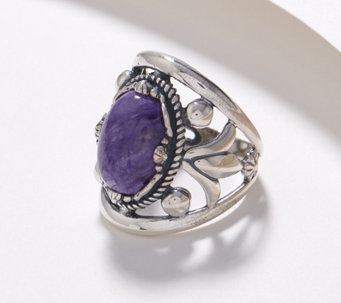 American West Sterling Silver Oval Charoite Ring - J369359