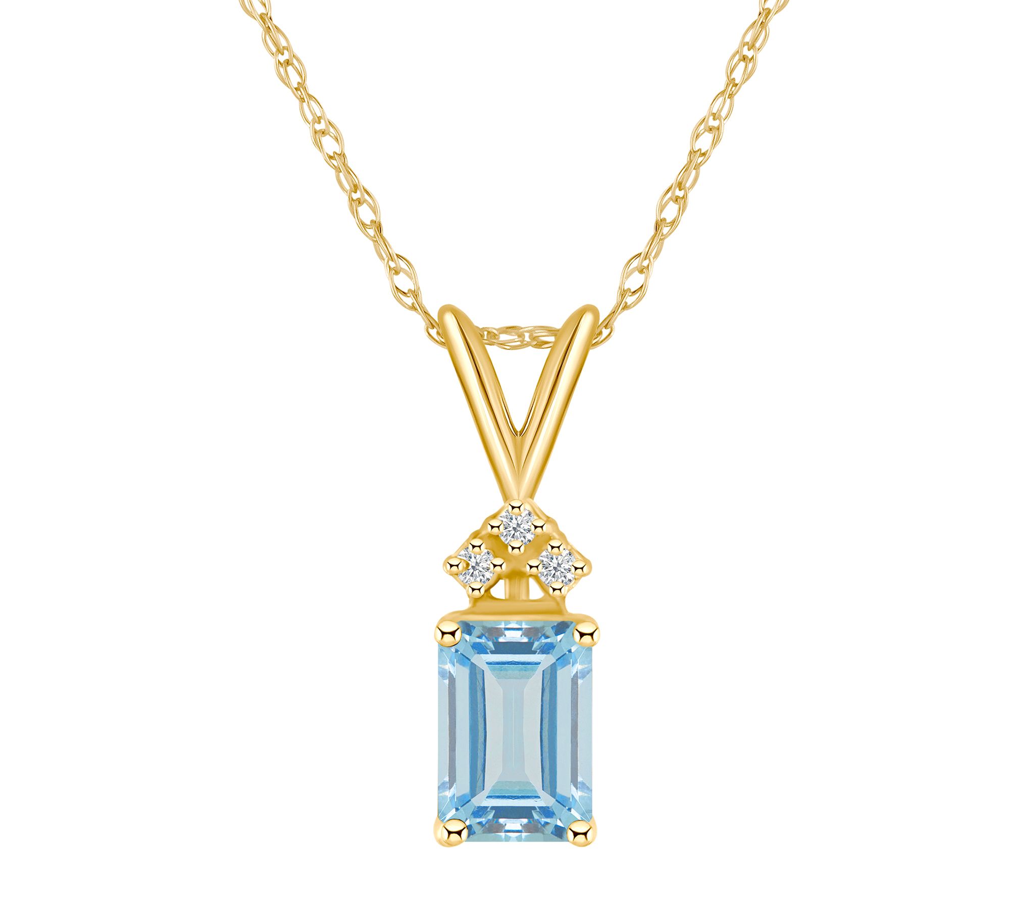 14K Gold 0.90 cttw Aquamarine Diamond-Accent Pendant w/ Chain