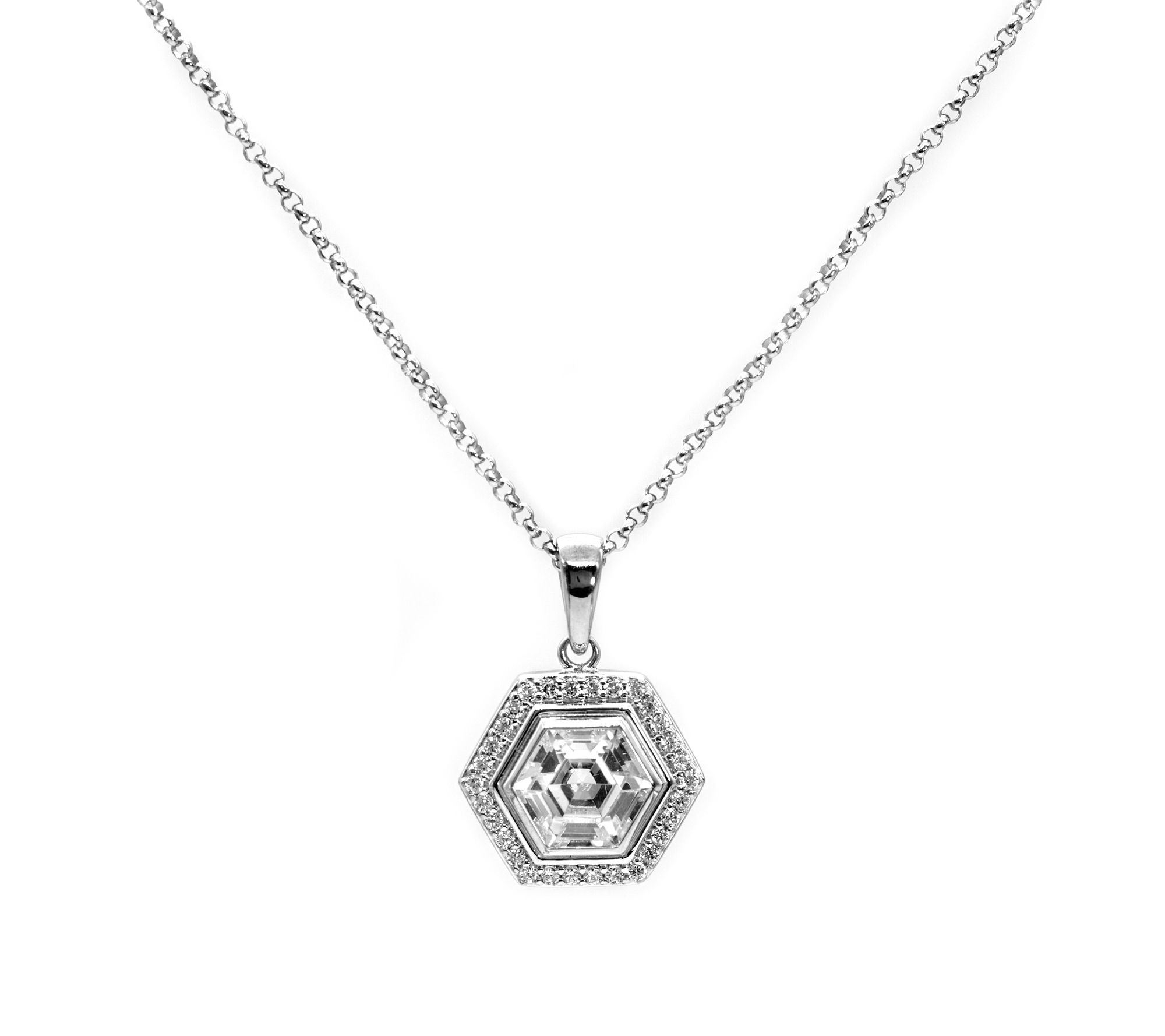 Diamonique 4.50 cttw Hexagon Pendant w/ Chain, Sterling