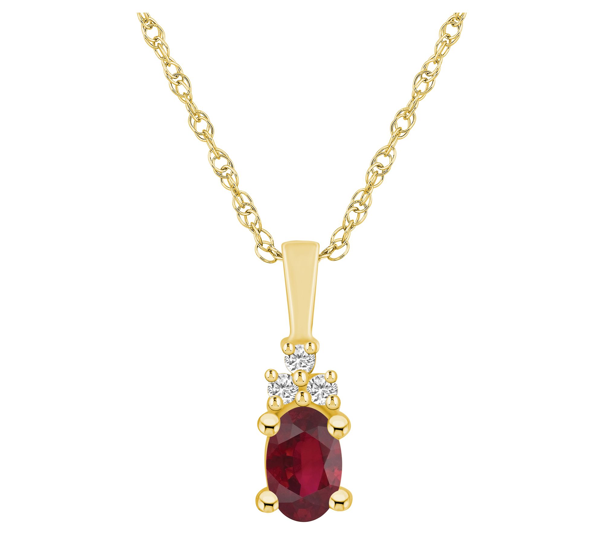 Affinity Gems Ruby & Diamond Accent Pendant w/ Chain, 14K Gold