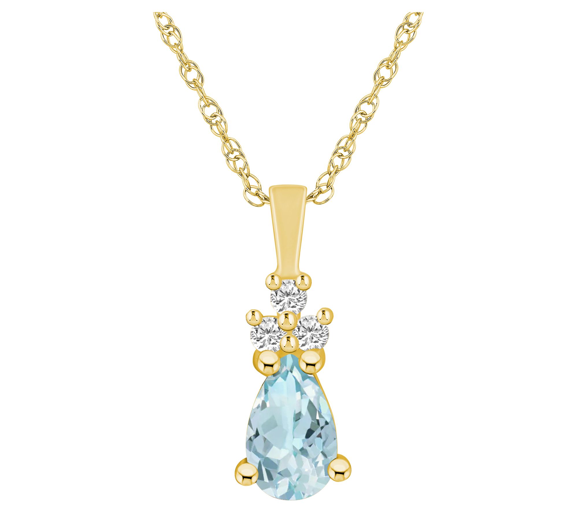 Affinity Gems Aquamarine & Diamond Pendant w/ Chain, 14K Gold