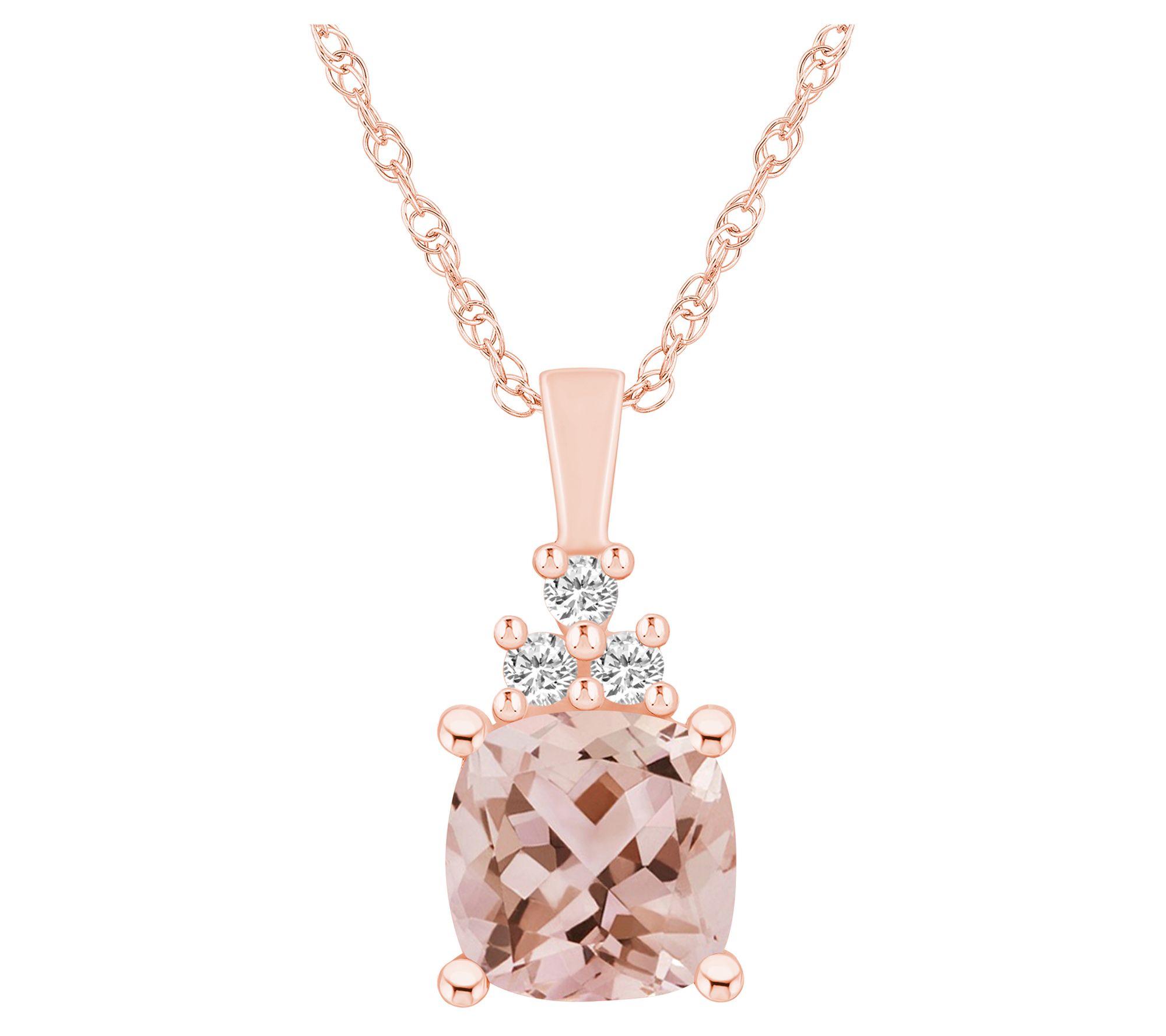 Affinity Gems Morganite & Diamond Pendant w/ Chain, 14K Gold
