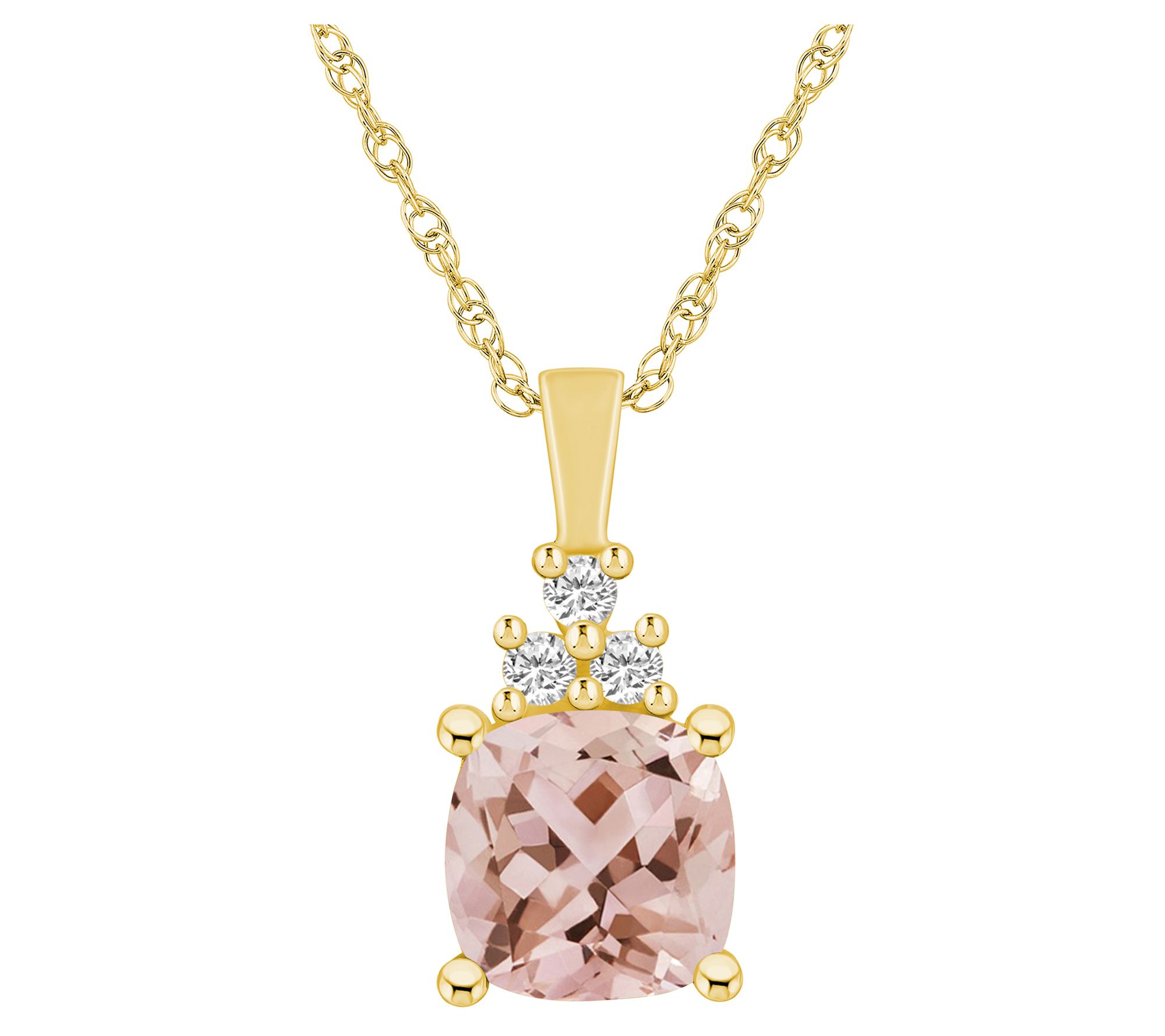 Affinity Gems Morganite & Diamond Pendant w/ Chain, 14K Gold