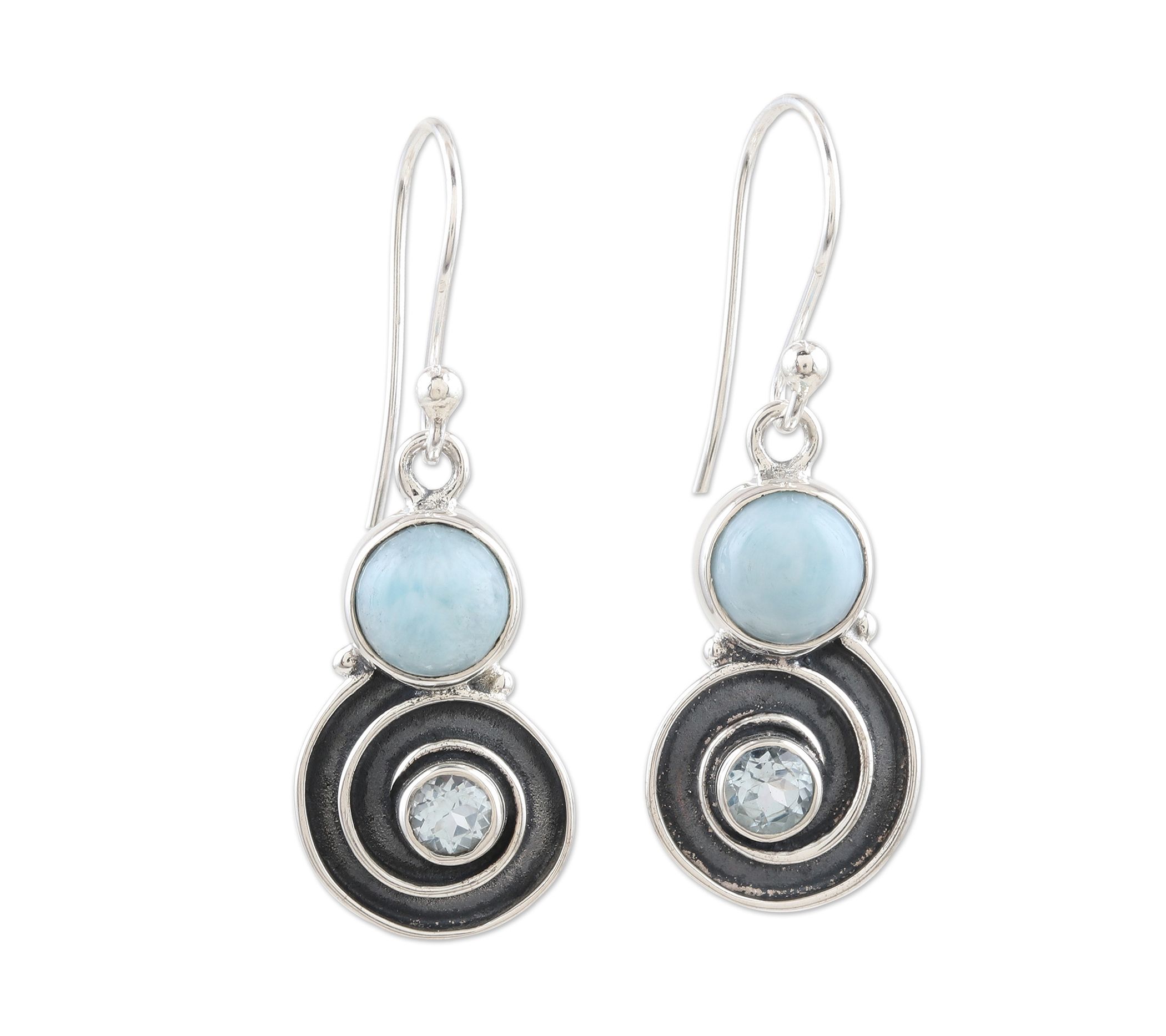 Novica Artisan-Crafted Sterling Blue Topaz & Larimar Earrings