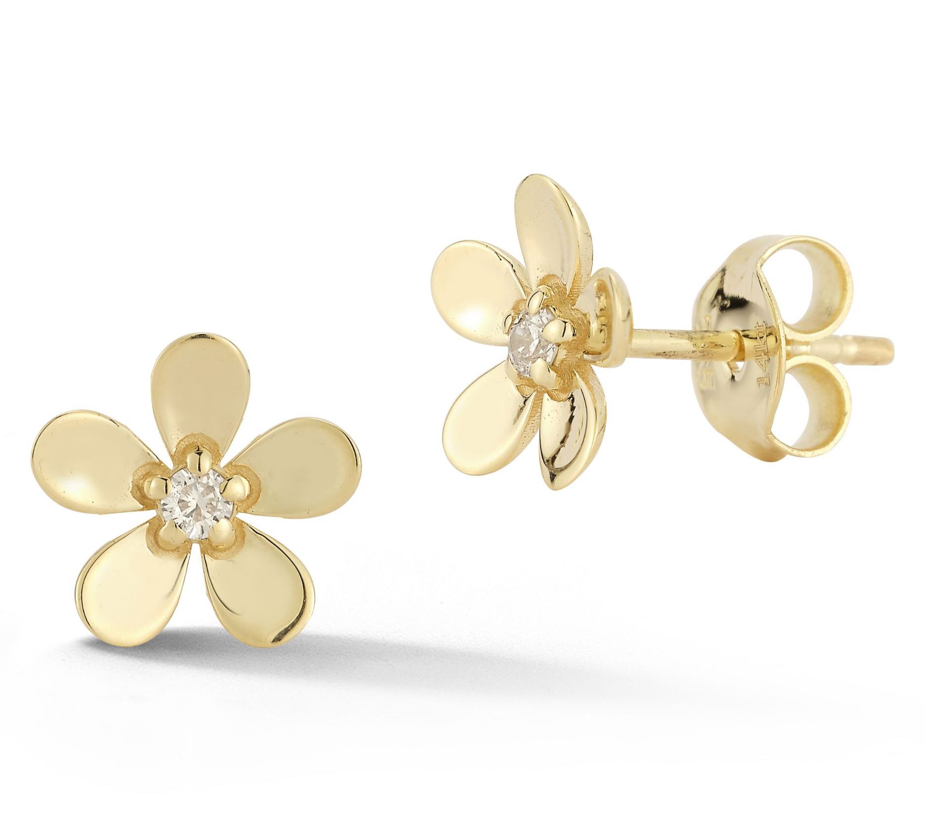 Luminosa Gold Diamond Curved Flower Stud Earrings, 14K