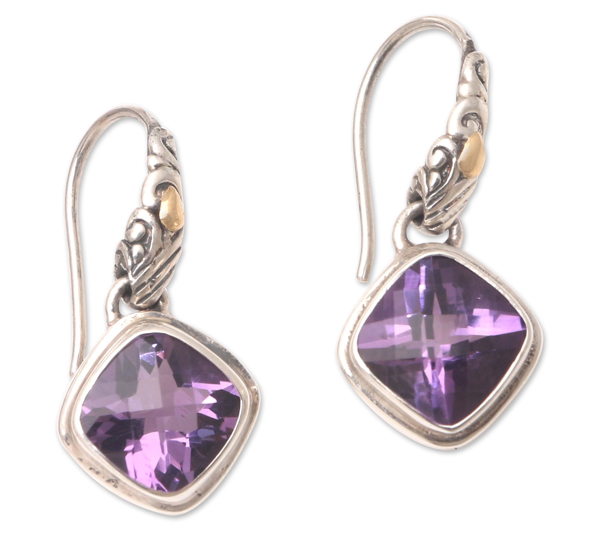 Novica Artisan Crafted Two-Tone Amethyst Dangle Earrings - QVC.com