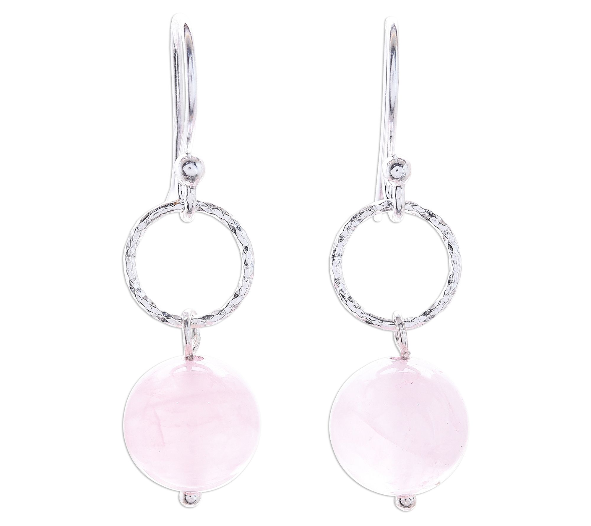 Novica Artisan Crafted Sterling Rose Quartz Dan gle Earrings