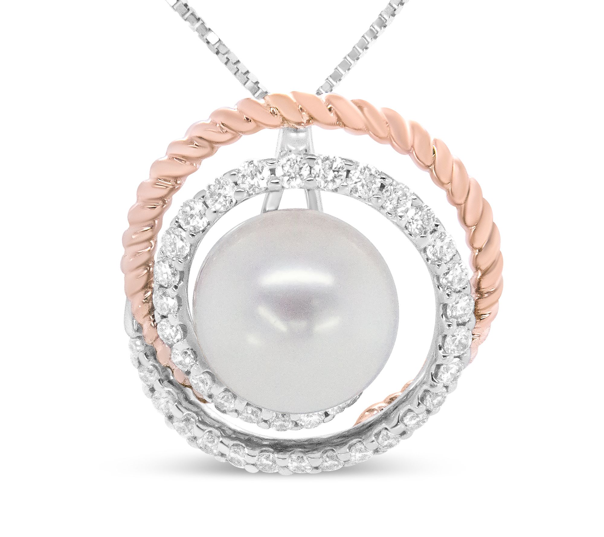 Haus of Brilliance Cultured Pearl & Diamond Halo Necklace, 14K