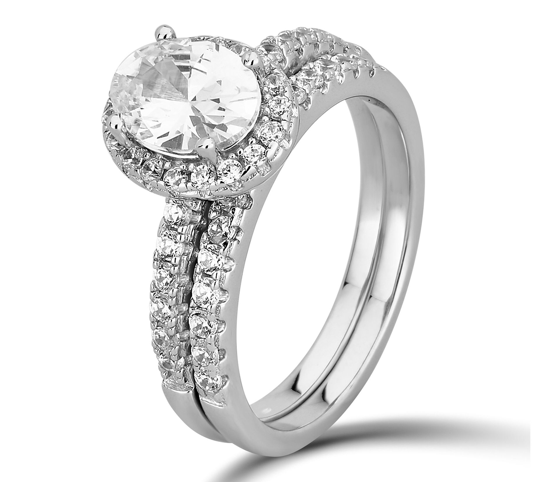 Diamonique 2 55 Cttw Oval Cut Bridal Ring Set Terling Silver QVC Com   J429859.003