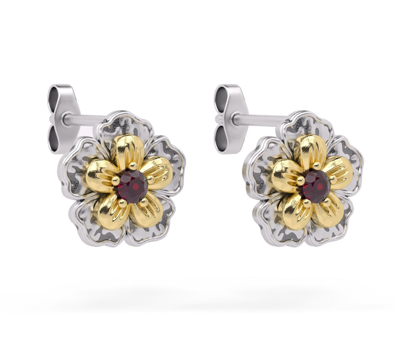 Or Paz Sterling Silver Two-Tone Gemstone FlowerStud Earrings