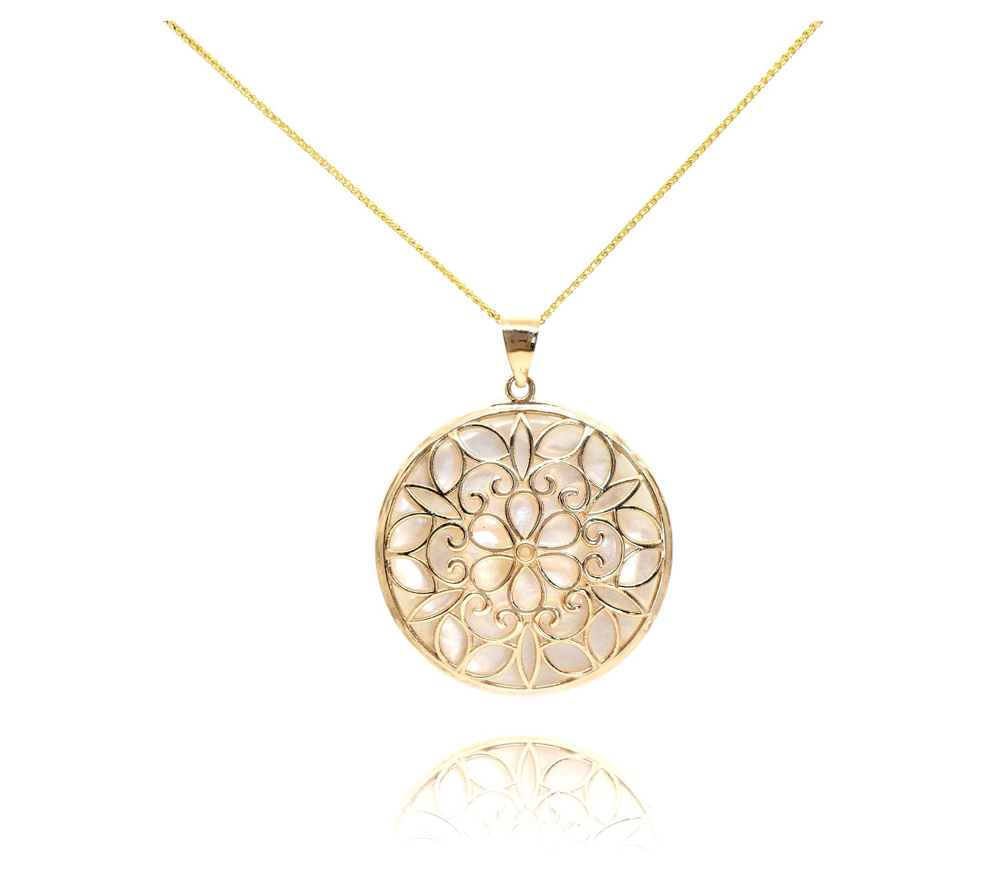 Adi Paz 14K Gold Floral Mother of Pearl Pendantw/ Chain