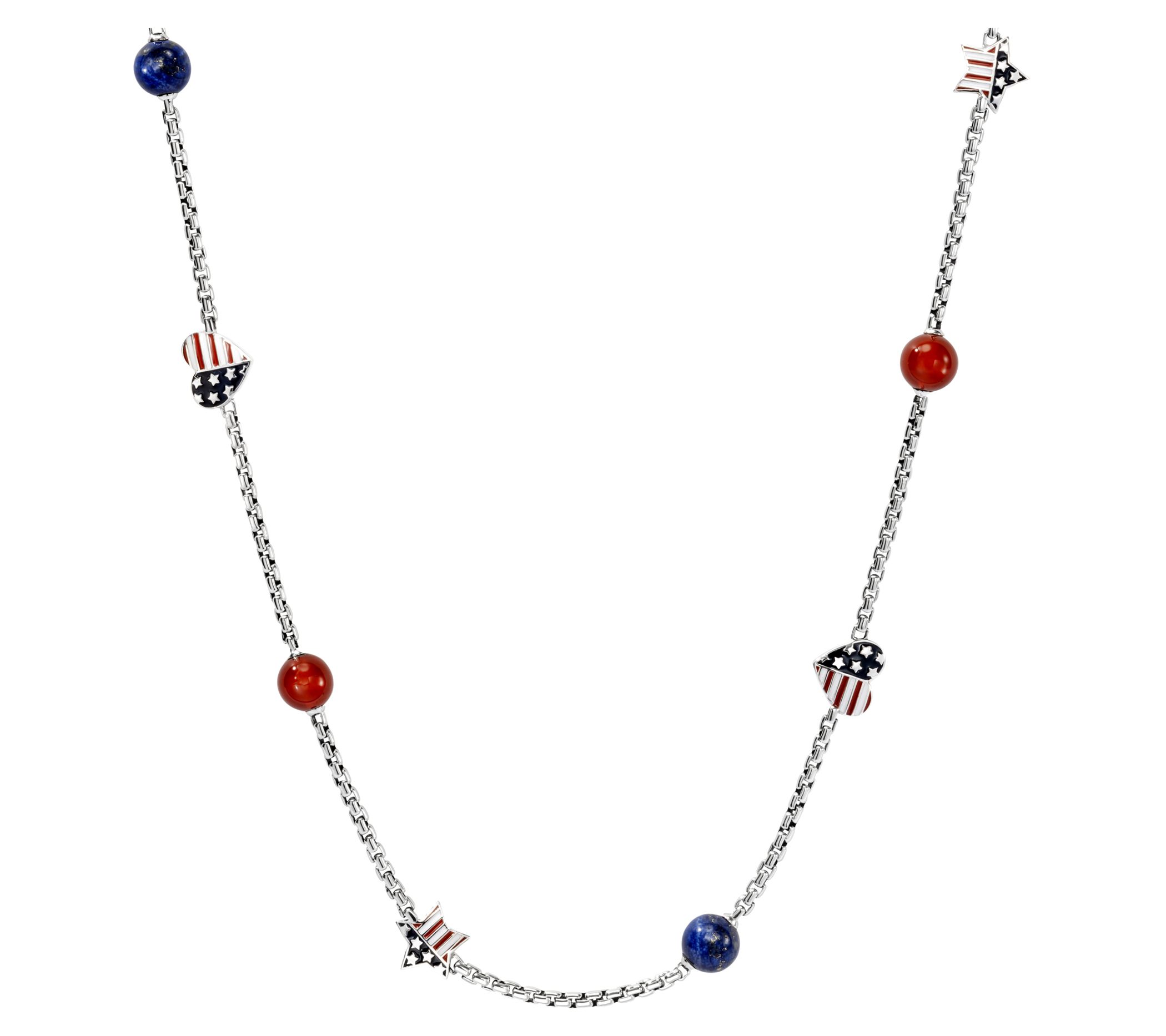 JAI Sterling Silver Americana 24" Gemstone Bead  Necklace
