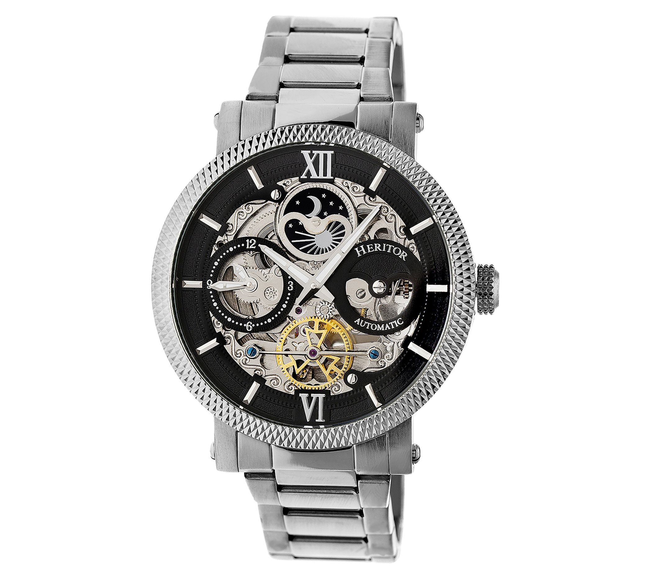 Heritor Men's A ries Stainless Automatic Skele ton Watch