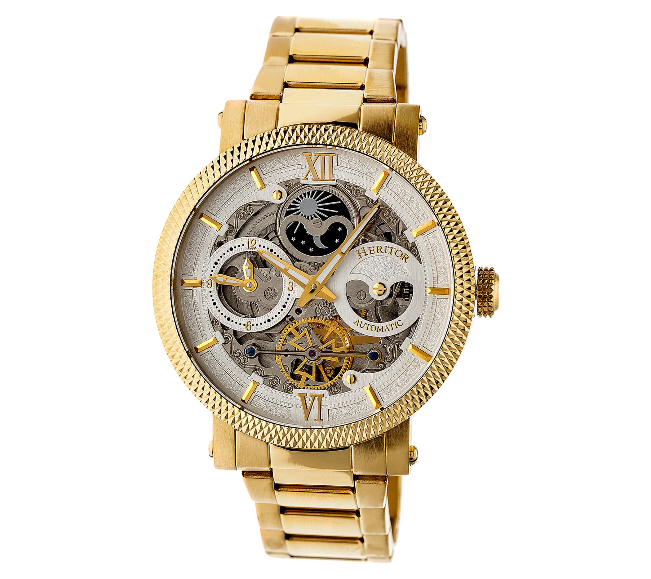 Heritor Men's A ries Stainless Automatic Skele ton Watch