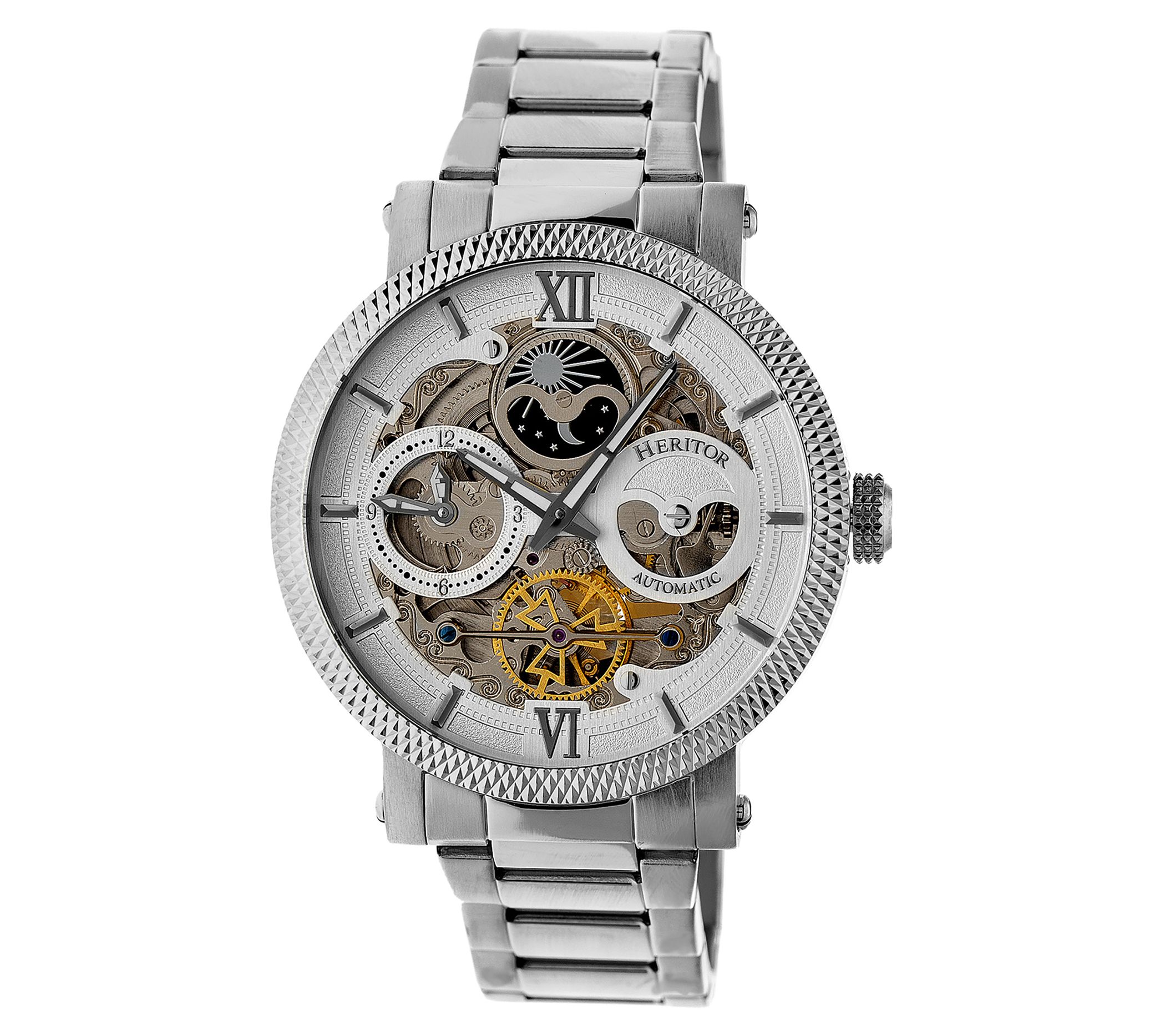 Heritor Men's A ries Stainless Automatic Skele ton Watch