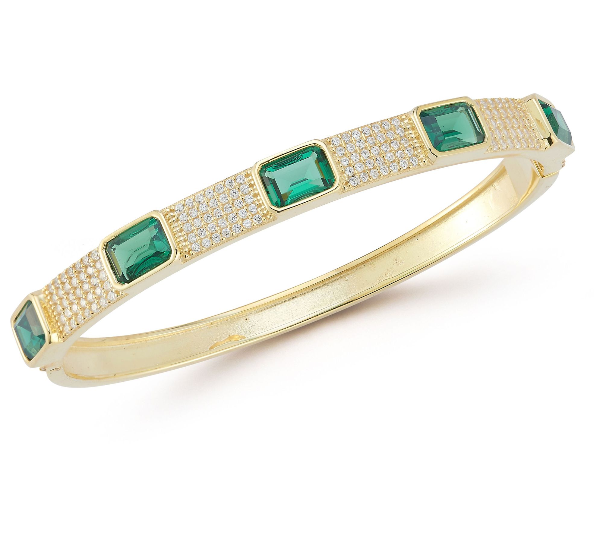 Sterlina Silver Emerald Cut Pave Bangle,Sterling