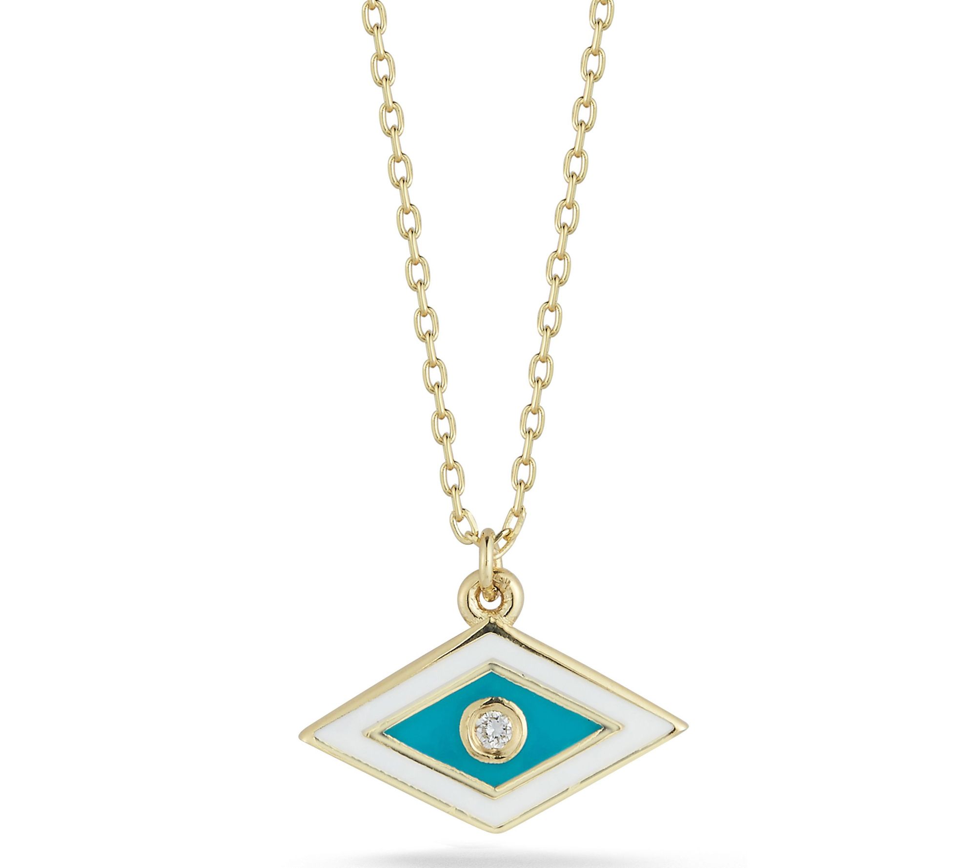 Luminosa Gold Diamond Geometric Evil Eye Pendant w/ Chain, 14K