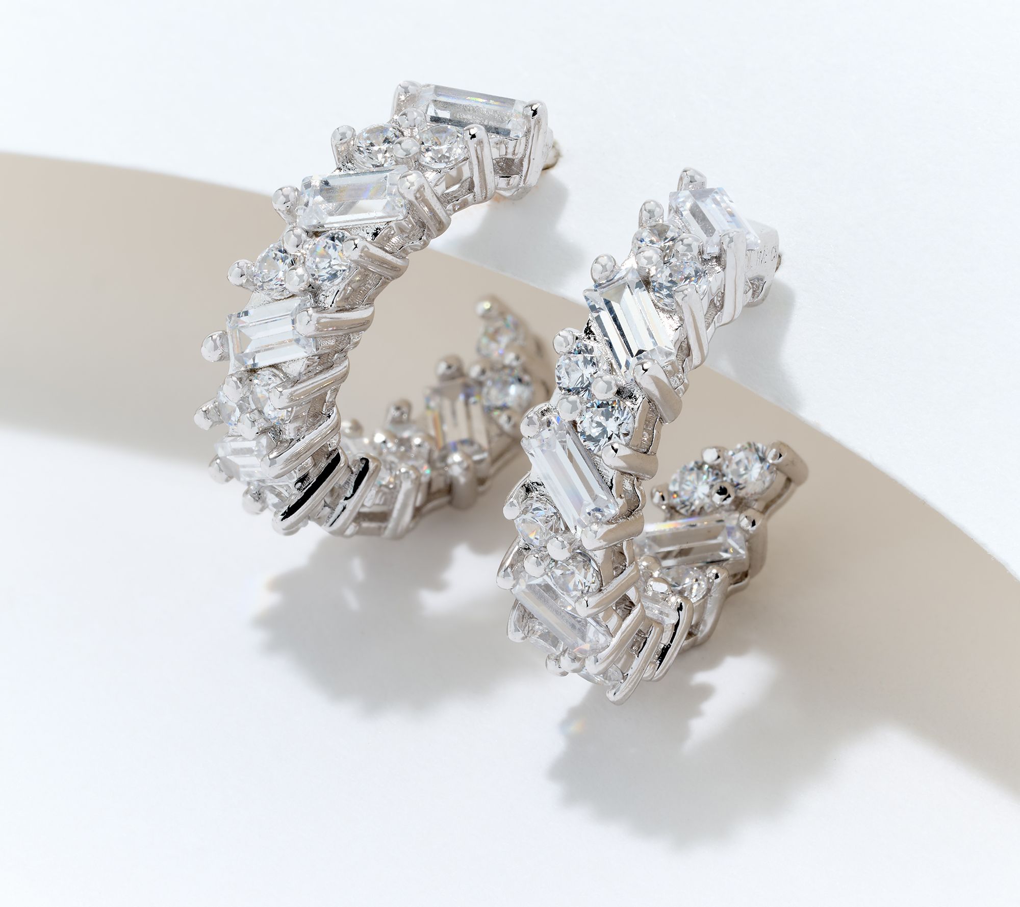Diamonique Round & Baguette-Cut 0.5" Hoop Earrings, Sterl