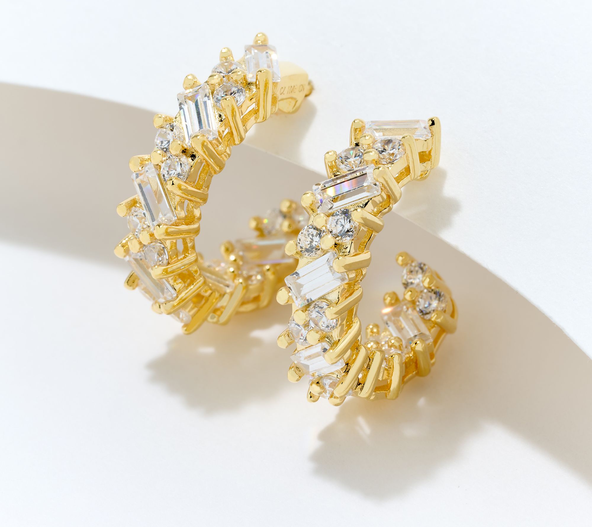 Diamonique Round & Baguette-Cut 0.5" Hoop Earrings, Sterl