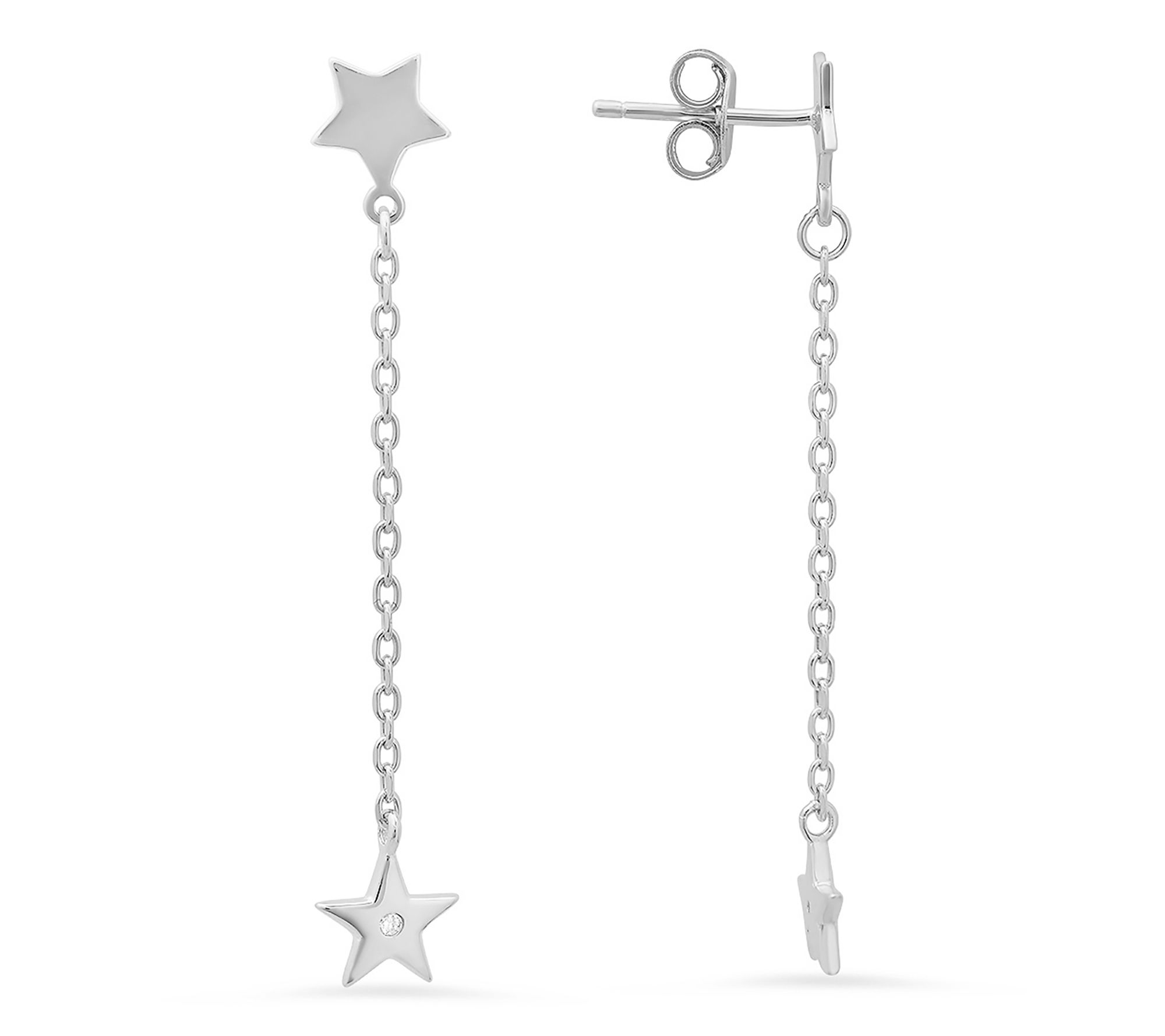 Diamonique Dangling Stars Earrings, Sterling Silver