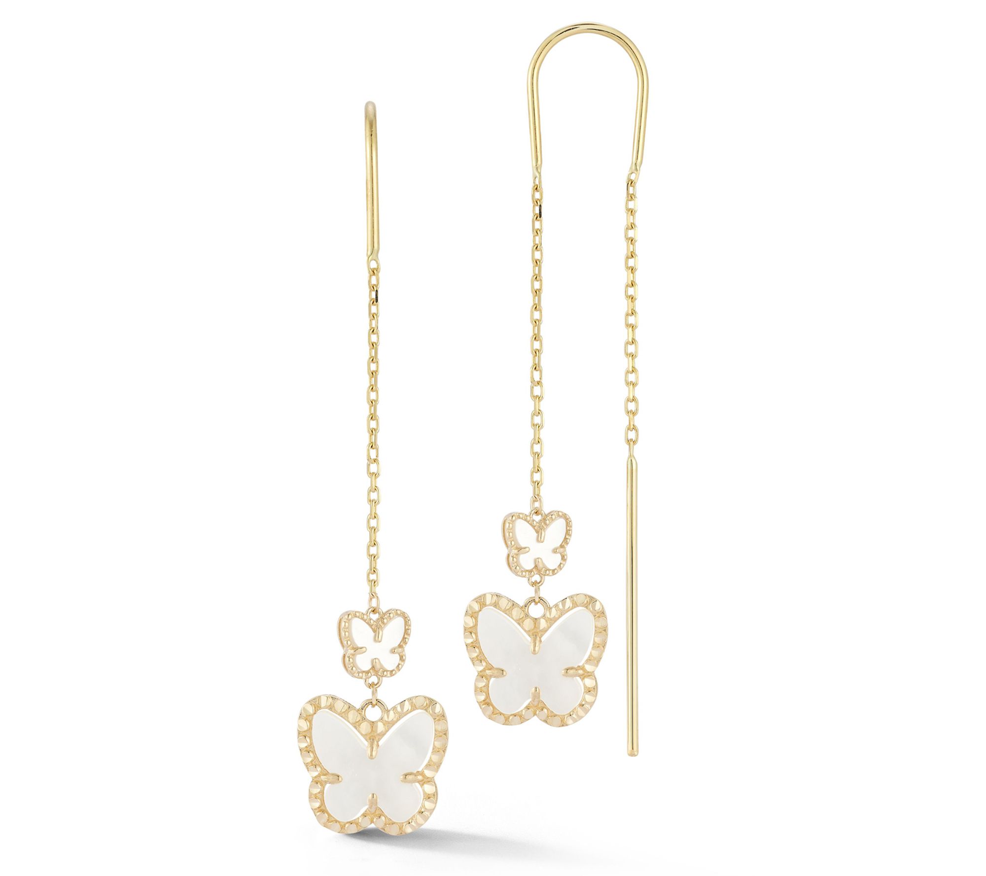 Luminosa Gold Double Mother of Pearl Butterfly arrings, 14K