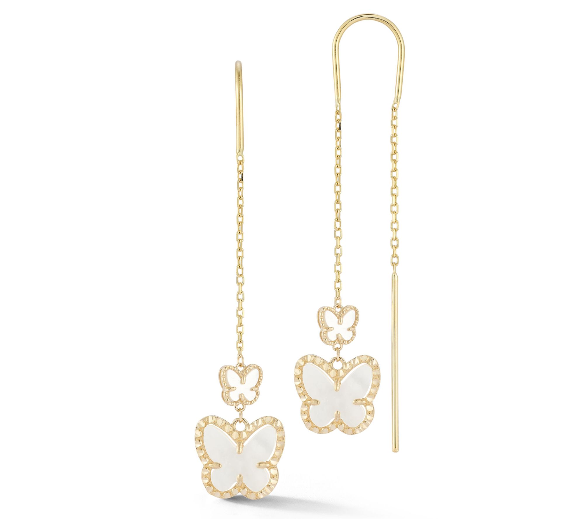 Luminosa Gold Double Mother of Pearl ButterflyEarrings, 14K