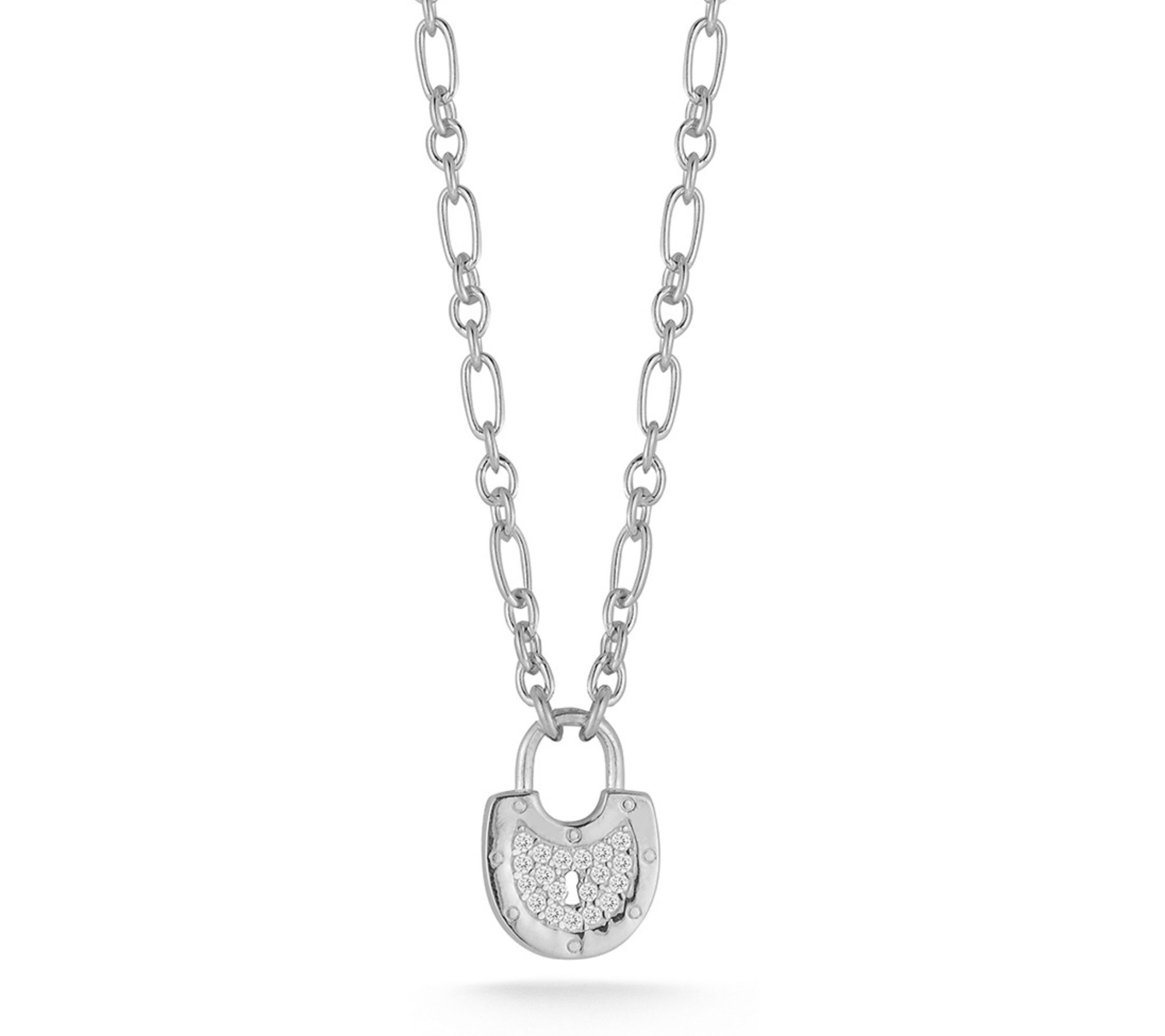 Sterlina Silver Pave Round Padlock Necklace, Sterling