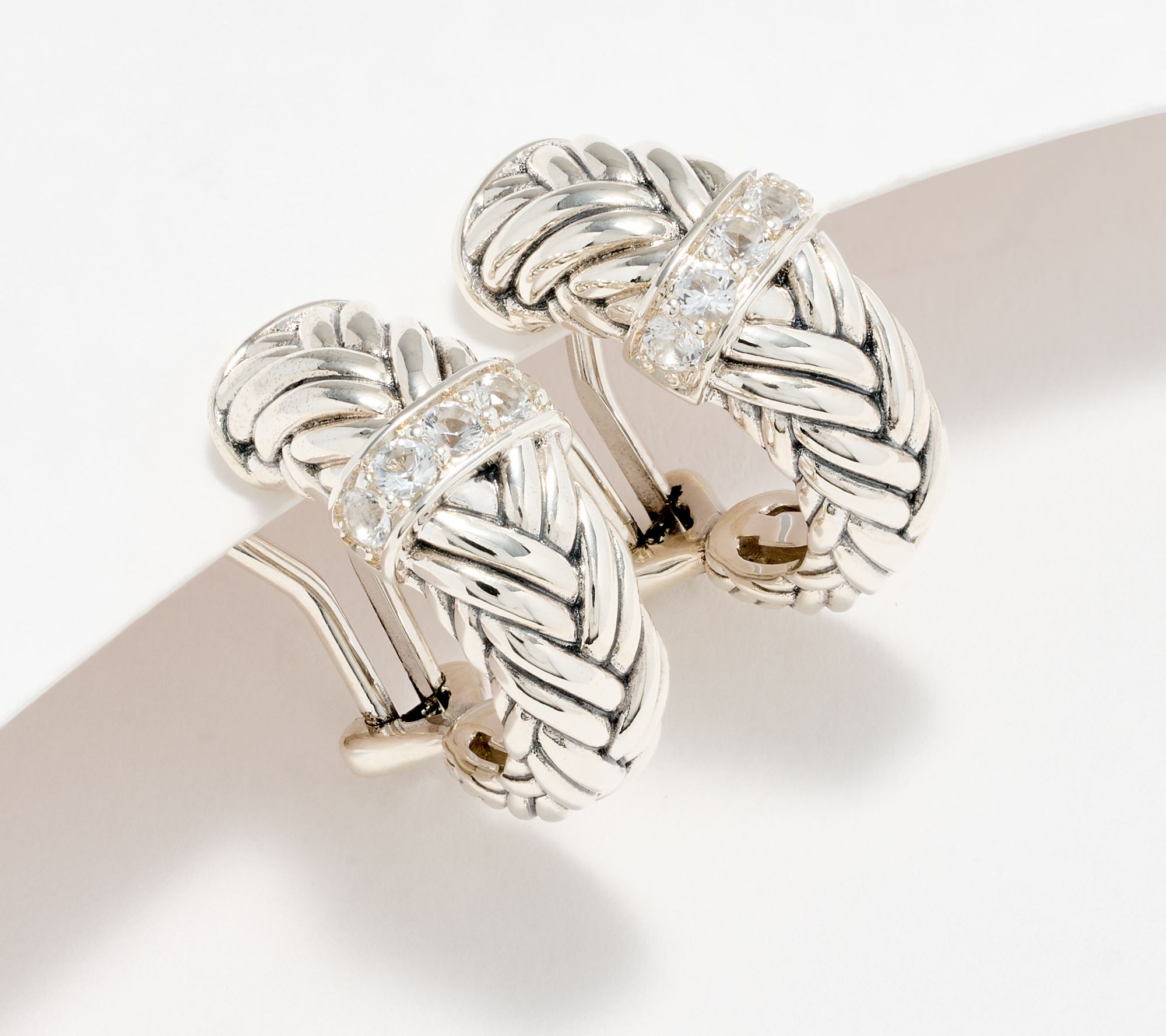 JAI Sterling Silver Legacy Woven Texture Pave Earrings